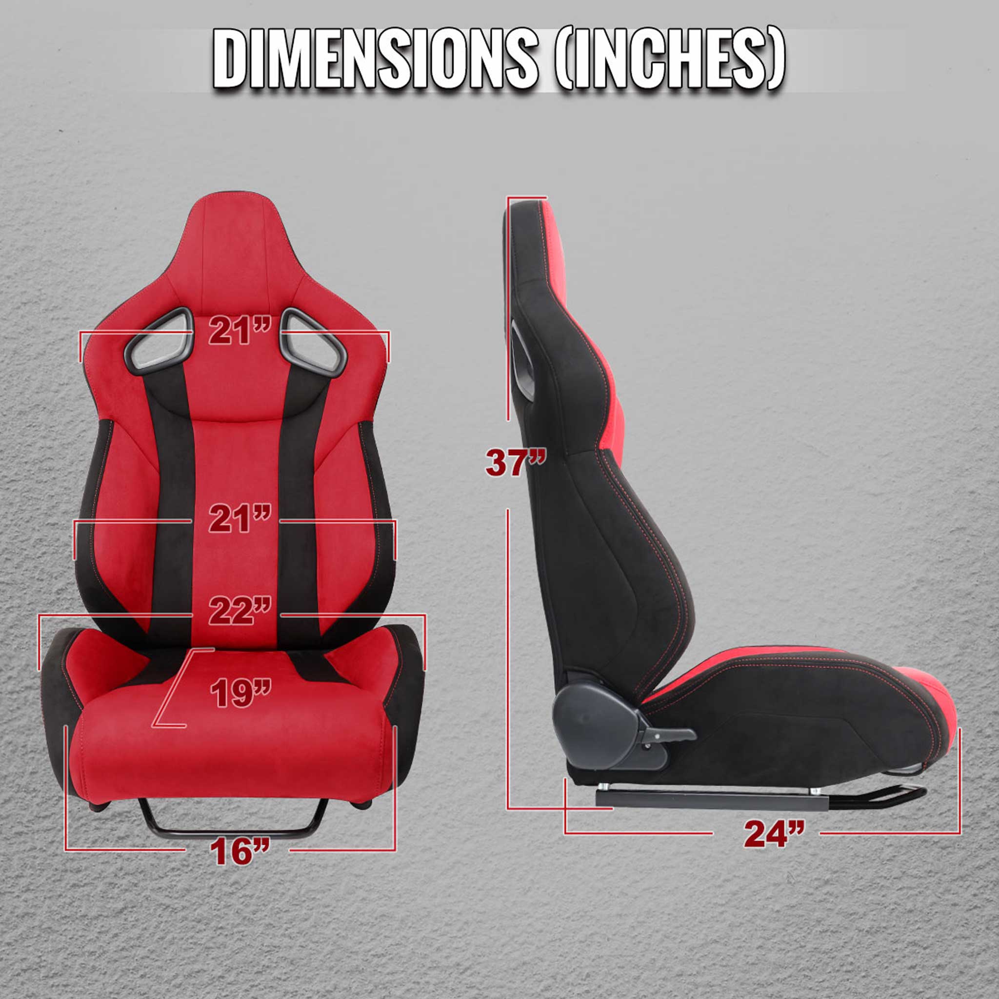 Universal Racing Seat Bright Red Black Suede With Double Red Stitch Right