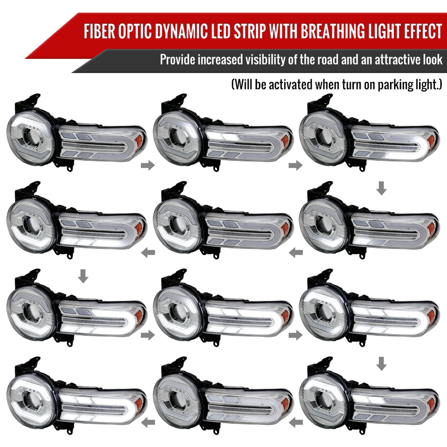 2007-2014 Toyota FJ Cruiser Signal Animated LED Projector Headlights Chrome