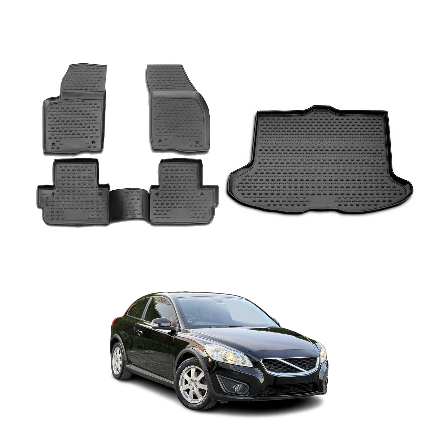 2007-2013 Volvo C30 Floor Mats & Cargo Liner Full Set All Weather Black