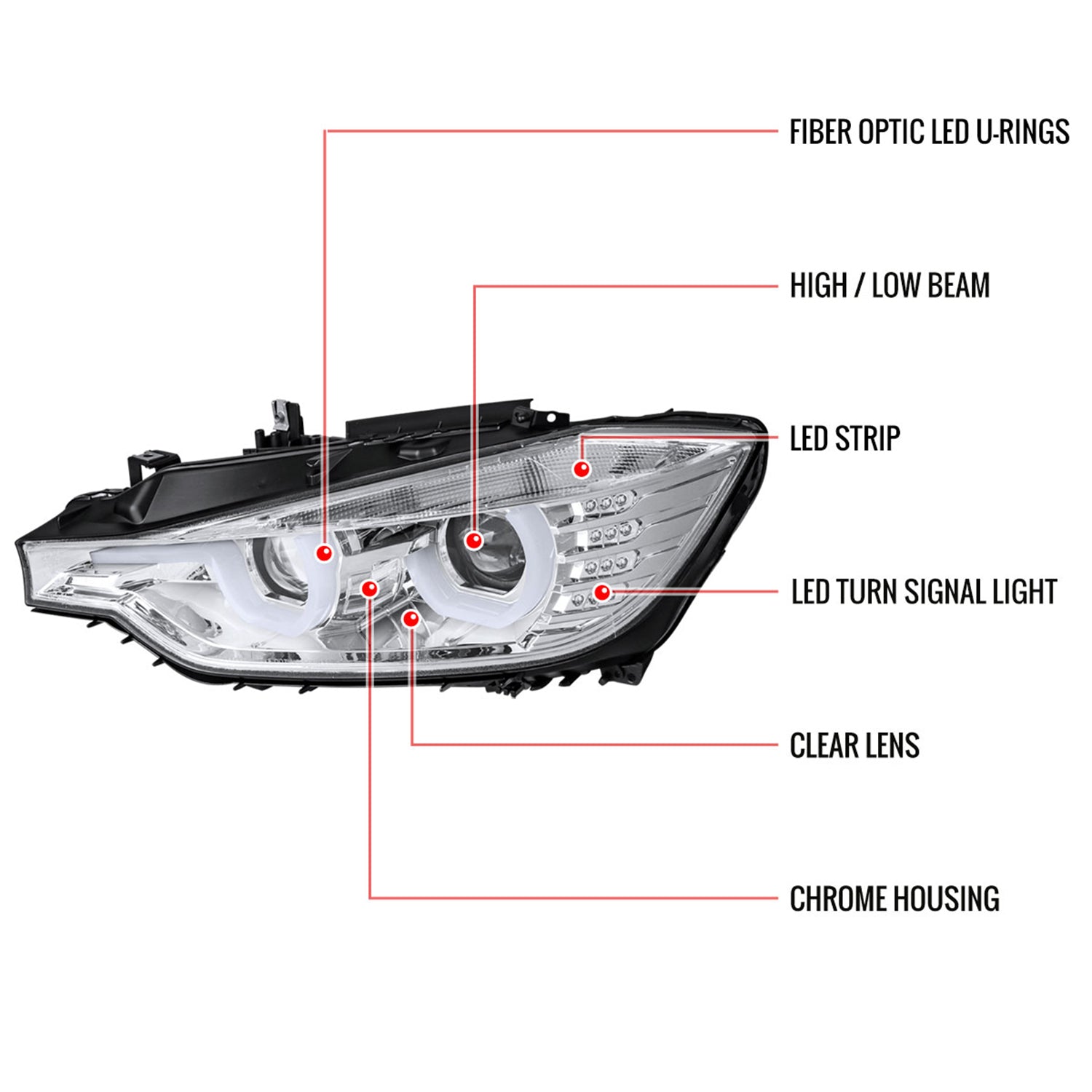 2012-2015 BMW F30 3 Series Sedan Dual LED Headlights LED Signal Chrome