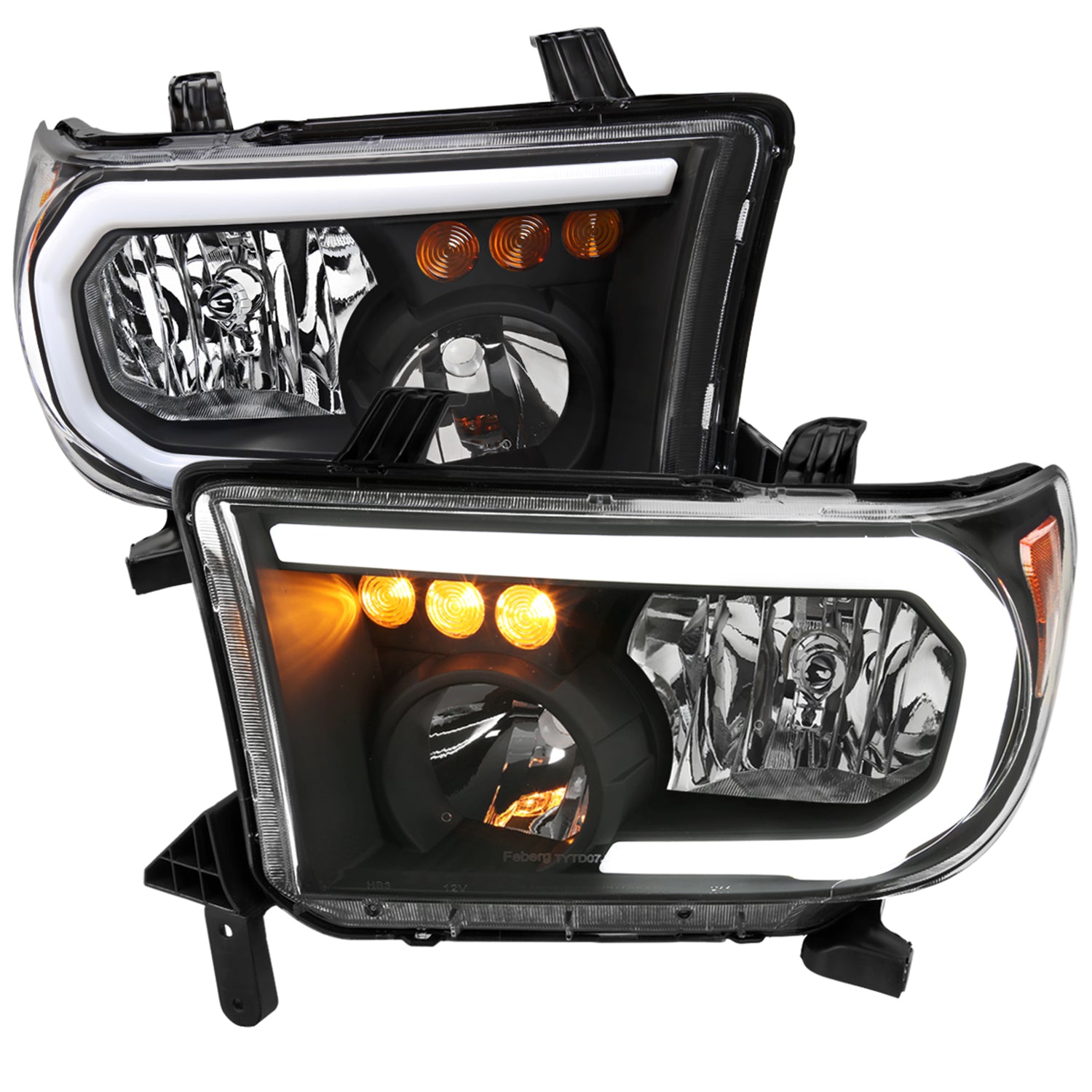 2007-2013 Toyota Tundra/08-2017 Sequoia LED Tube Factory Headlights Signal Black