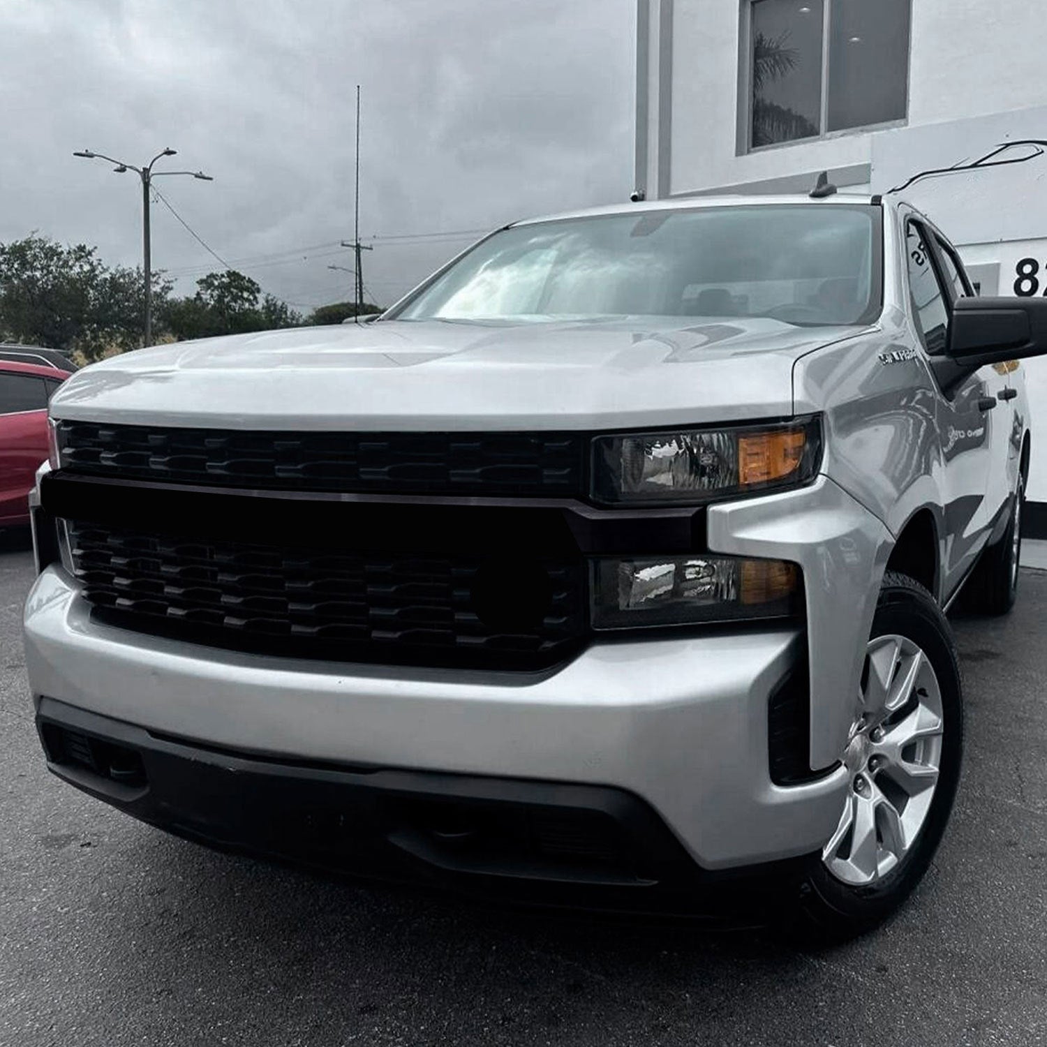 2019-2021 Chevrolet Silverado 1500 Grille Overlay Gloss Black 1Pcs ABS Plastic