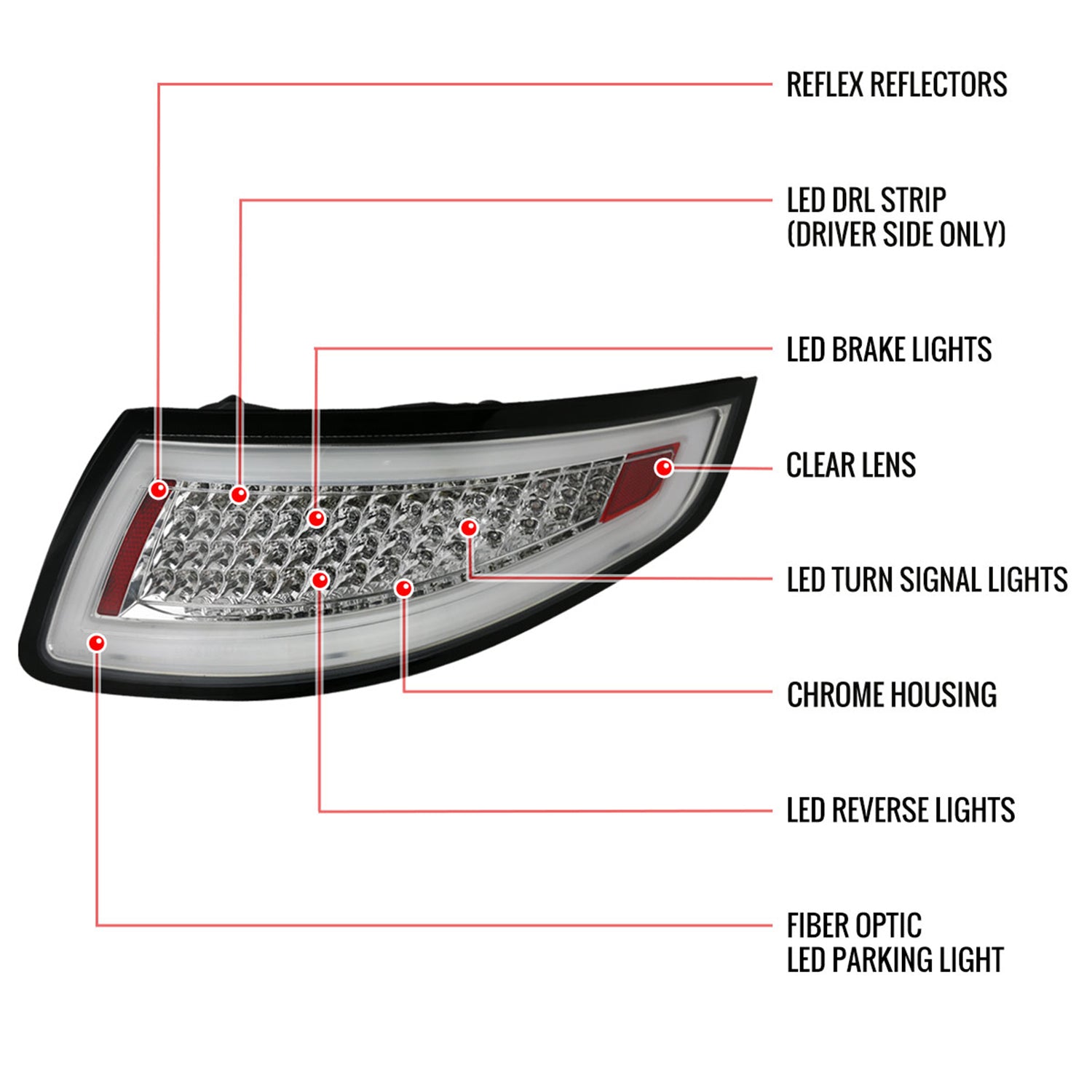 2005-2008 Porsche 911 997 / 2007-2009 911 997 GT3 LED Tail Lights Chrome/Clear