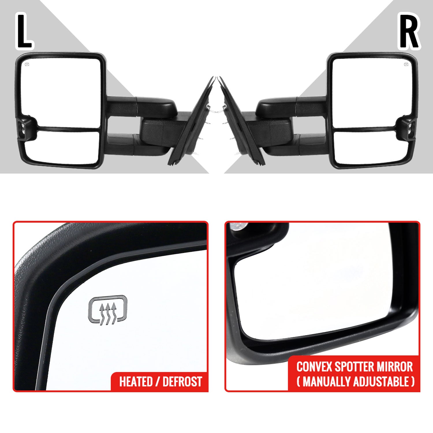 2014-2016 Chevy Silverado/GMC Sierra Heated ATS Manual Towing Mirrors &Amber