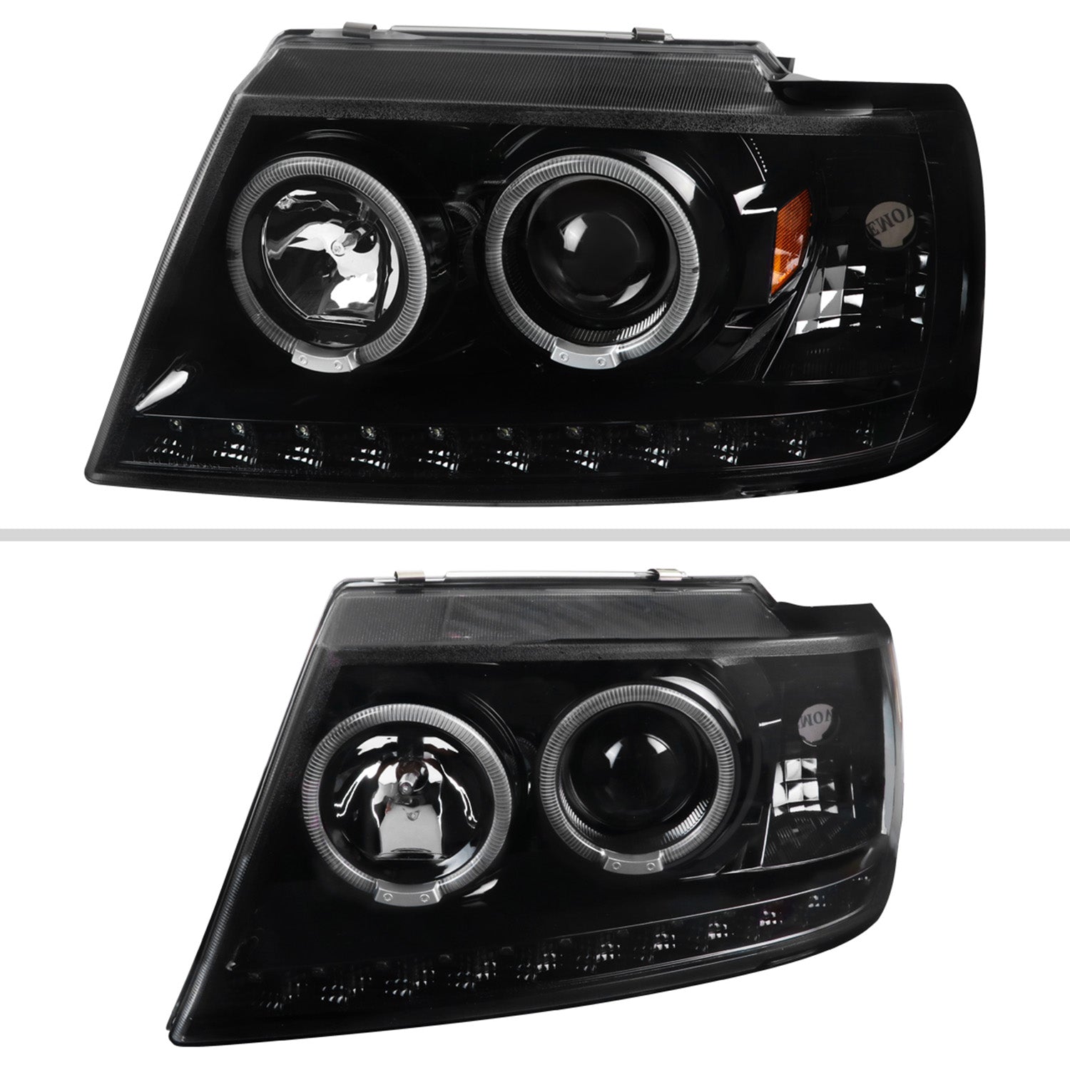 2002-2005 Ford Explorer Dual Halo Projector Headlights LED Light Strip Black