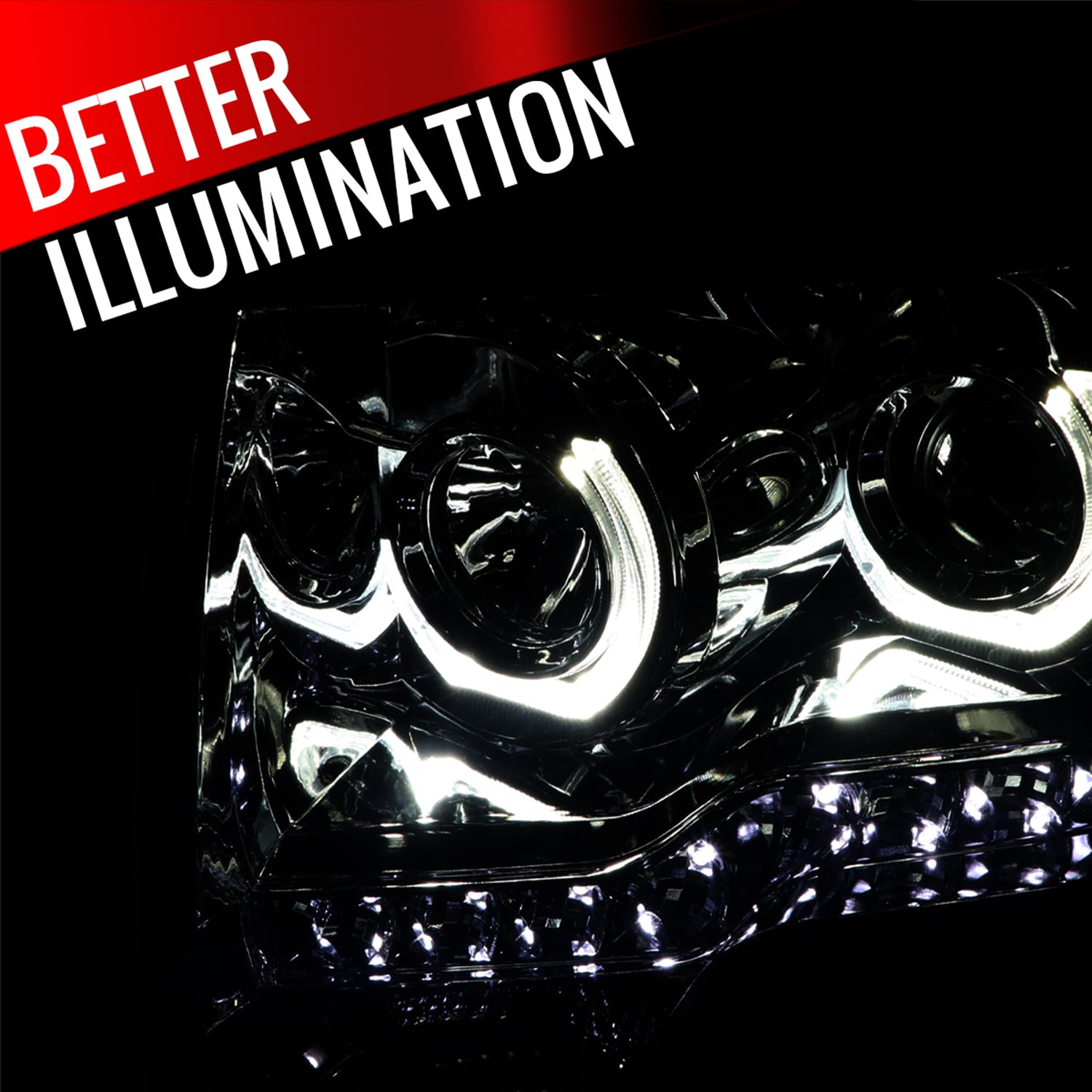 2009-2014 Ford F-150 U-Ring Halo Projector Headlights LED Light Chrome Smoke