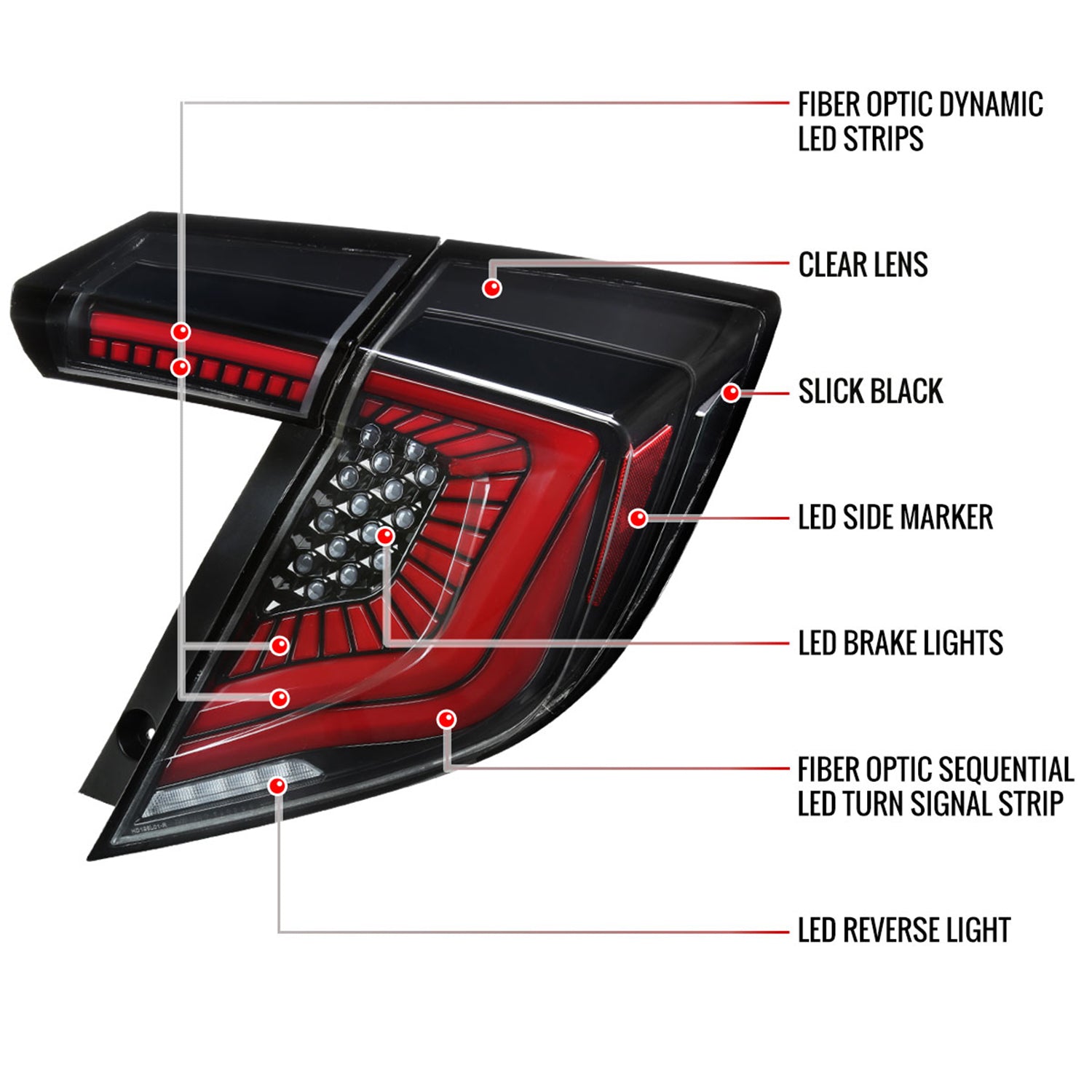 2017-2021 Honda Civic Hatchback LED Signal Tail Lights Jet Black/Clear