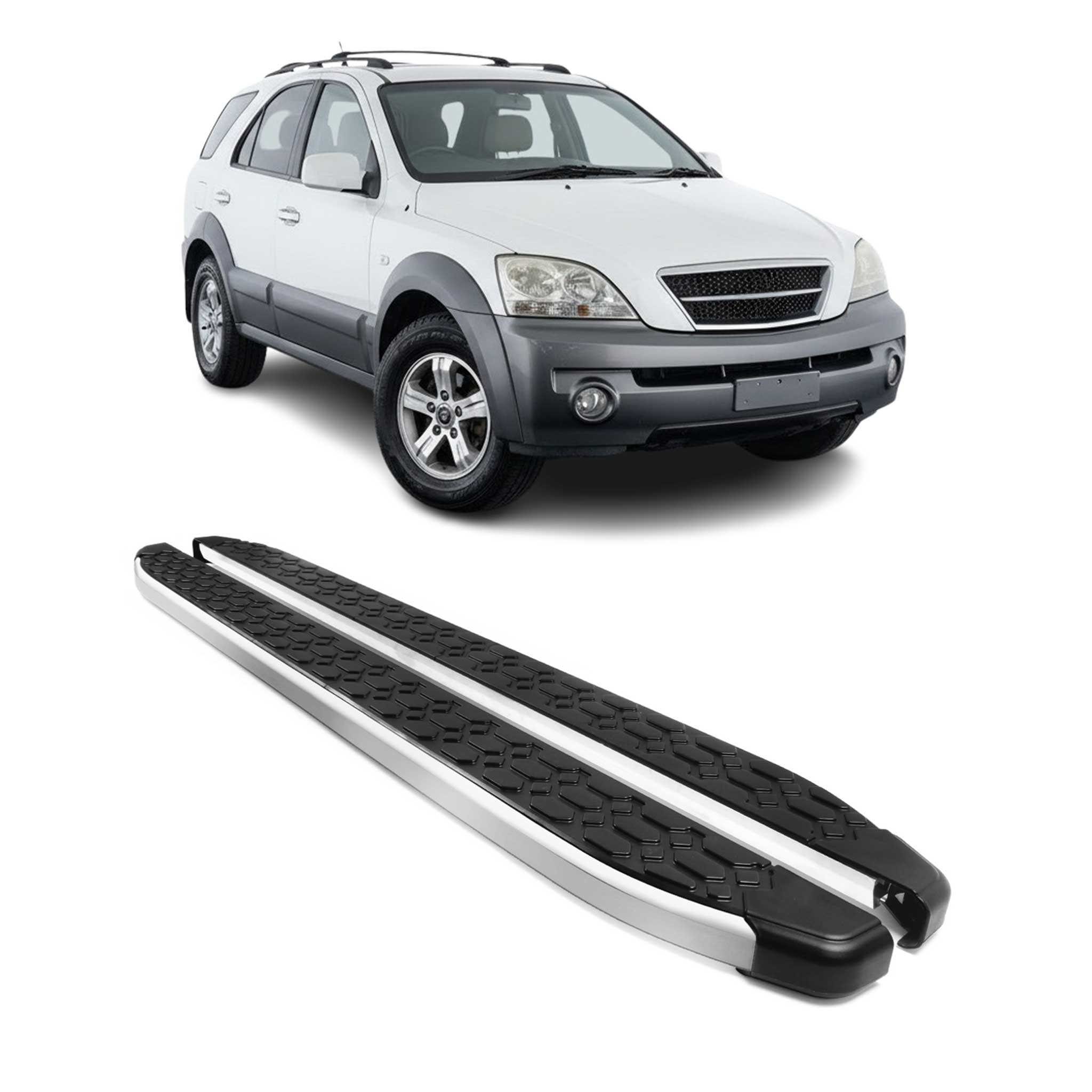 2003-2009 Kia Sorento Running Boards Side Steps Silver & Black