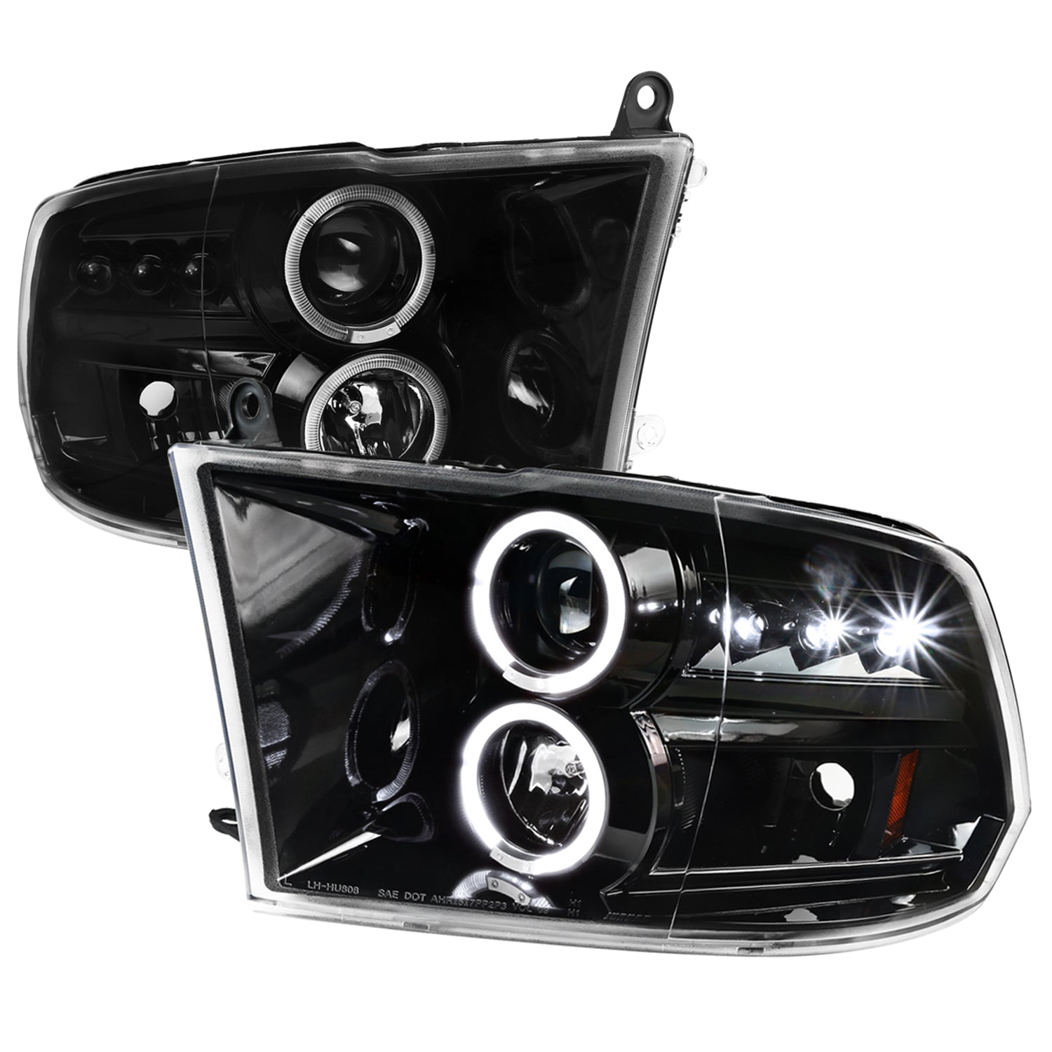 2009-2018 Dodge RAM 1500 / RAM 2500 3500 Dual Halo Headlights Jet Black