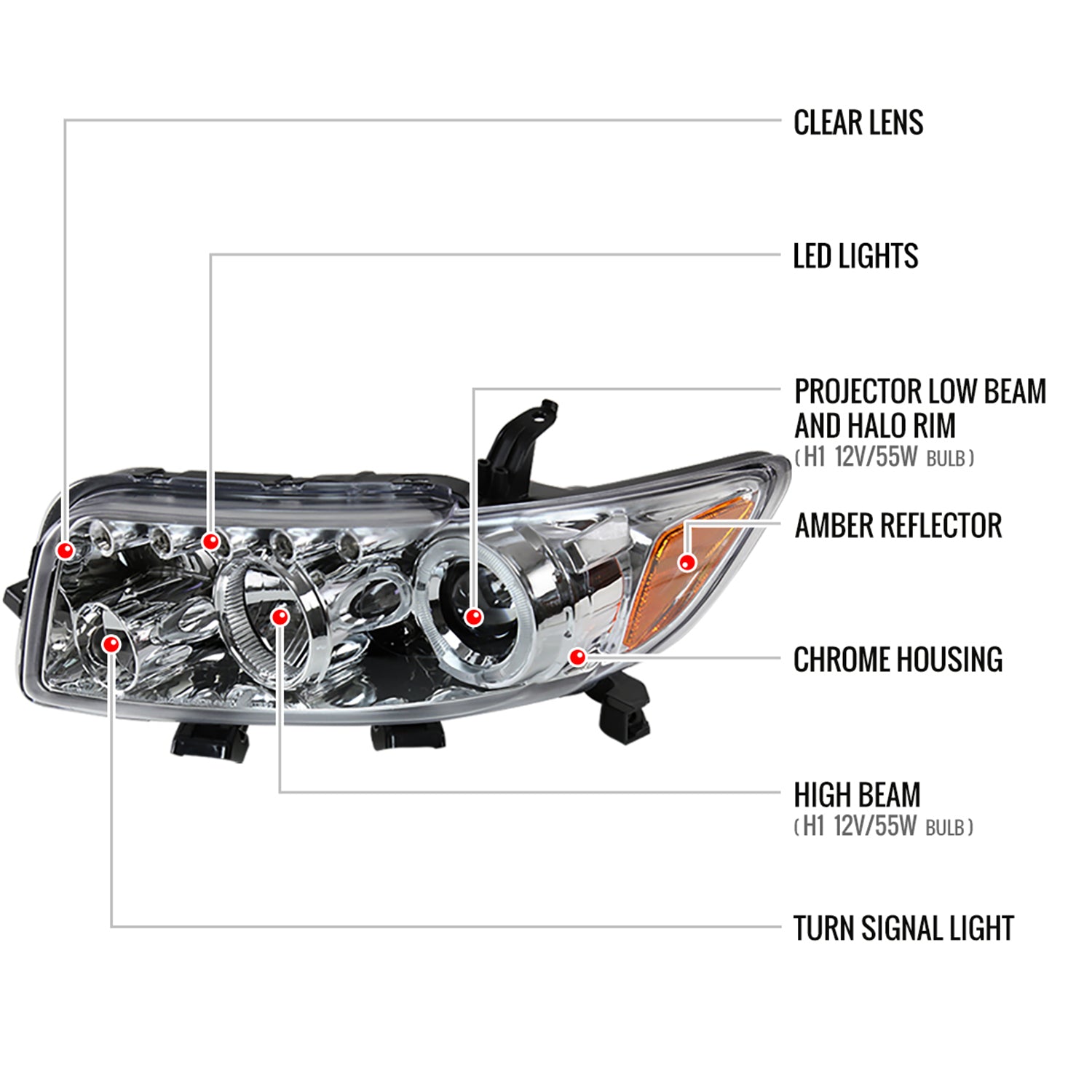 2008-2010 Scion xB Single Halo Projector Headlights Chrome/Clear Lens