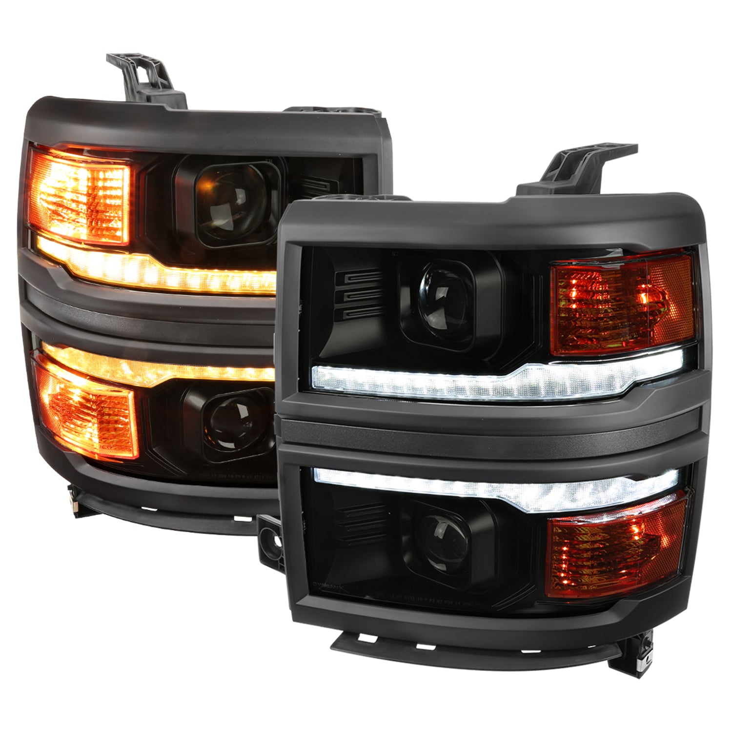 2014-2015 Chevy Silverado 1500 LED Bar Projector Headlights Smoke/Smoke Trim