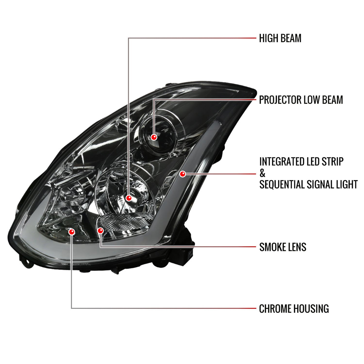 2003-2007 Infiniti G35 Coupe LED Bar Projector Headlights Turn Signals Smoke