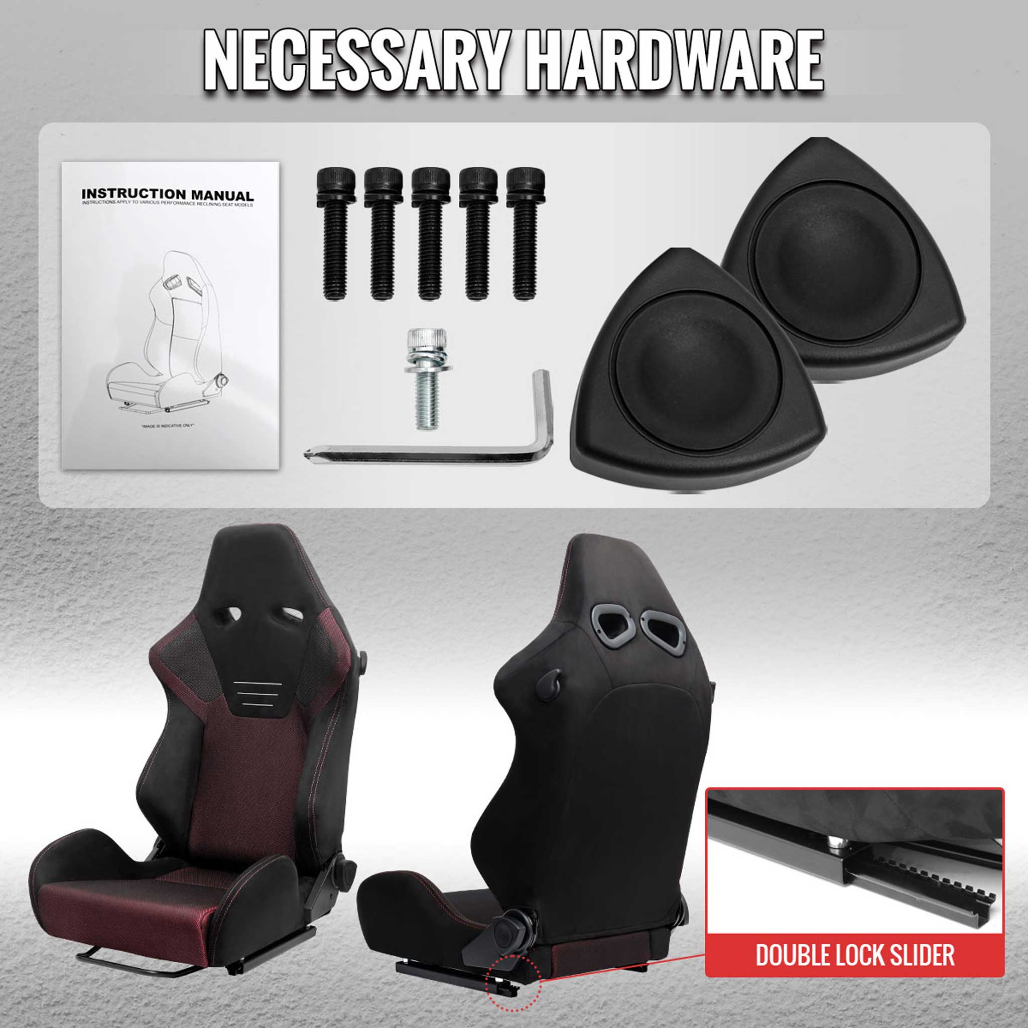 Universal Racing Seat Black Suede And Red Eye Mesh Cloth With Double Red Stitch