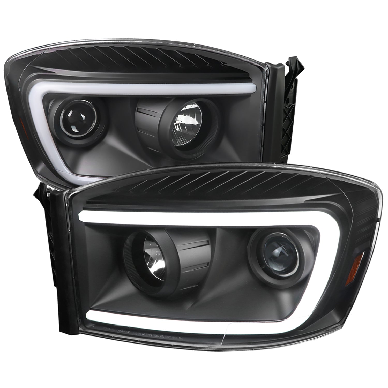 2006-2008 Dodge RAM 1500/ 06-2009 2500 3500 LED CBar Projector Headlights Black