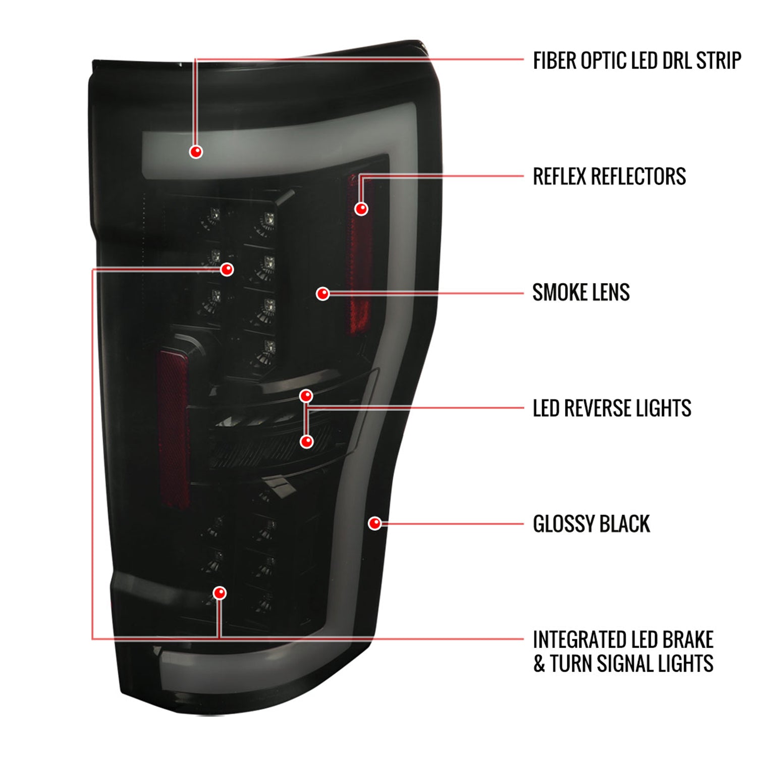 2017-2019 Ford F-250/350/450/550 LED Bar Tail Lights Glossy Black/Dark Smoke