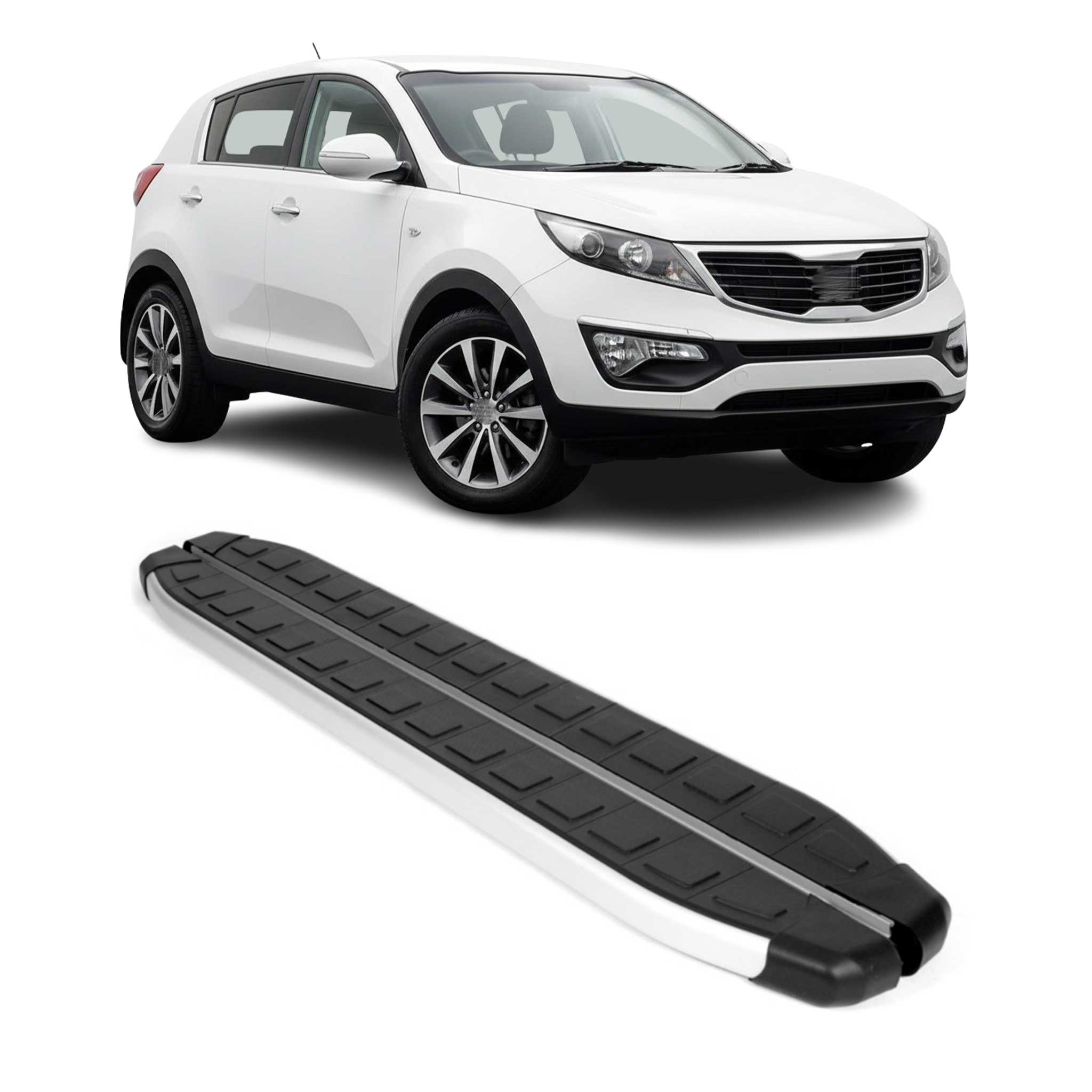 2011-2016 Kia Sportage Running Boards Side Steps Silver & Black