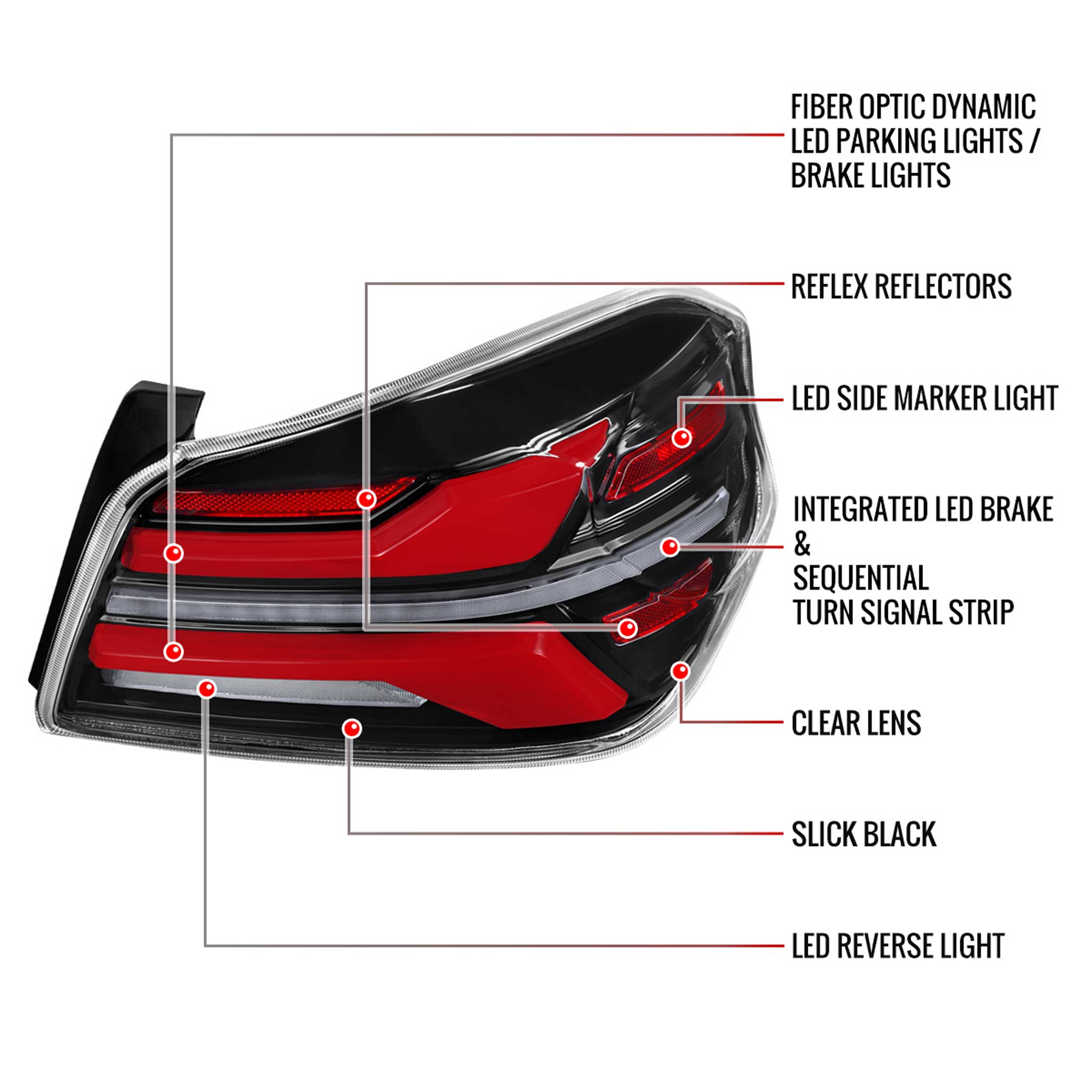 For Subaru WRX STi 015-2021 LED Tail Light Sequential Glossy Black Clear Brake Reverse Marker Strip