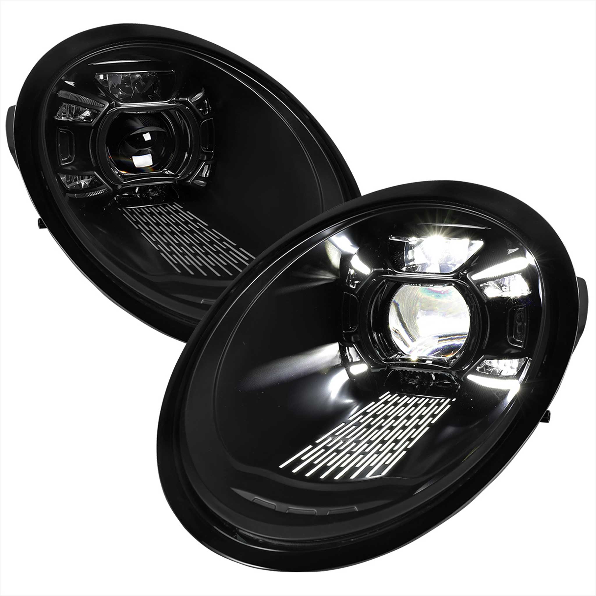 For Porsche 911 997.2 2009-2013 LED Projector DRL Headlights Matte Black Glossy Accents Clear Lens