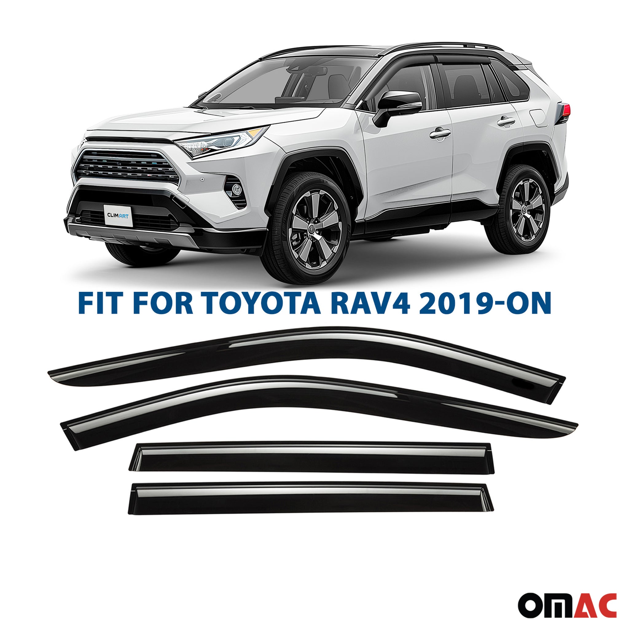 Clim Art Wind Deflectors for Toyota RAV4 2019-2025 Tape-On Dark Smoke 4 Pcs