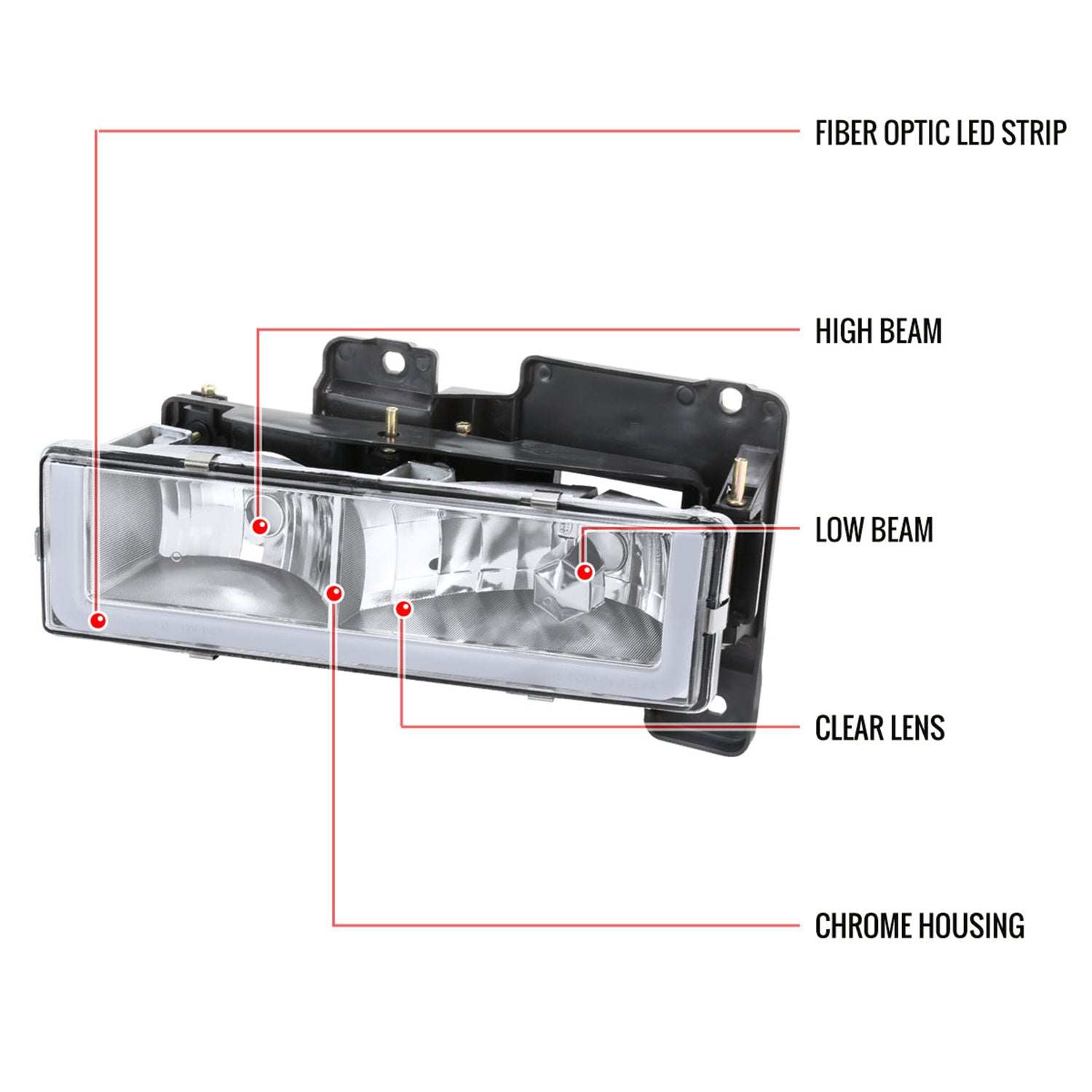 1988-1998 Chevy C/K C10/Tahoe/Sierra/Yukon/Suburban LED Headlights Chrome