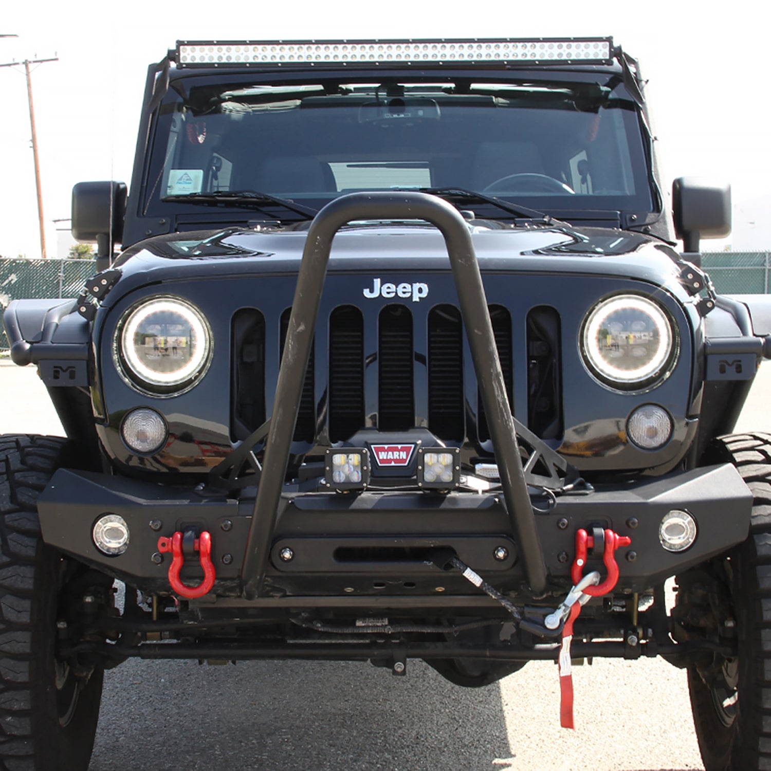 Universal 7" Round Cree LED Red Rim Halo Projector Headlight - 1PC Matt Black