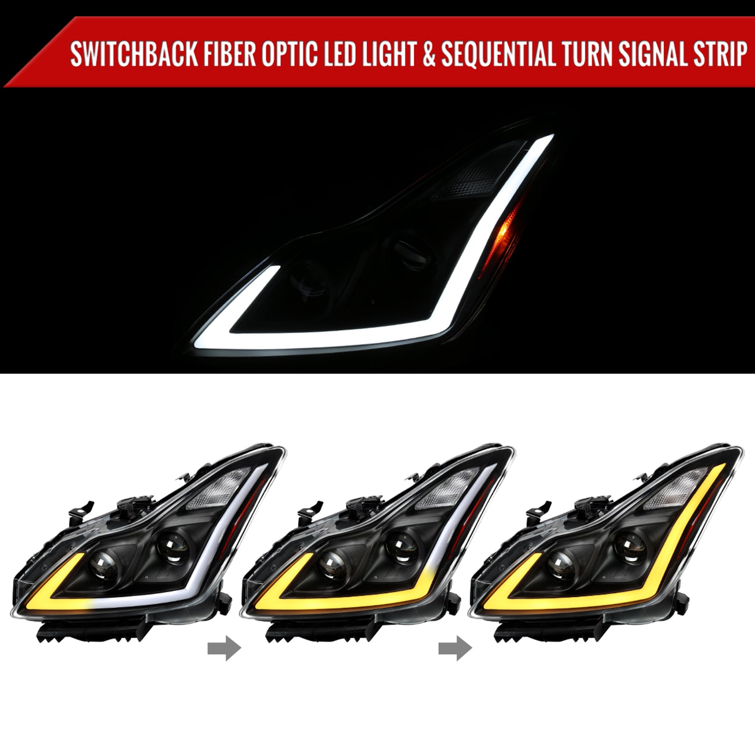 2008-2013 Infiniti G37/14-2015 Q60 Coupe/Convertible LED Signal Headlights Black