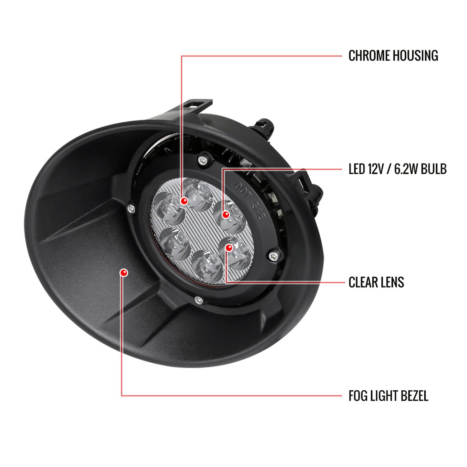 2010-2013 Chevy Camaro LED Fog Lights Kit Switch & Wiring Harness Chrome/Clear