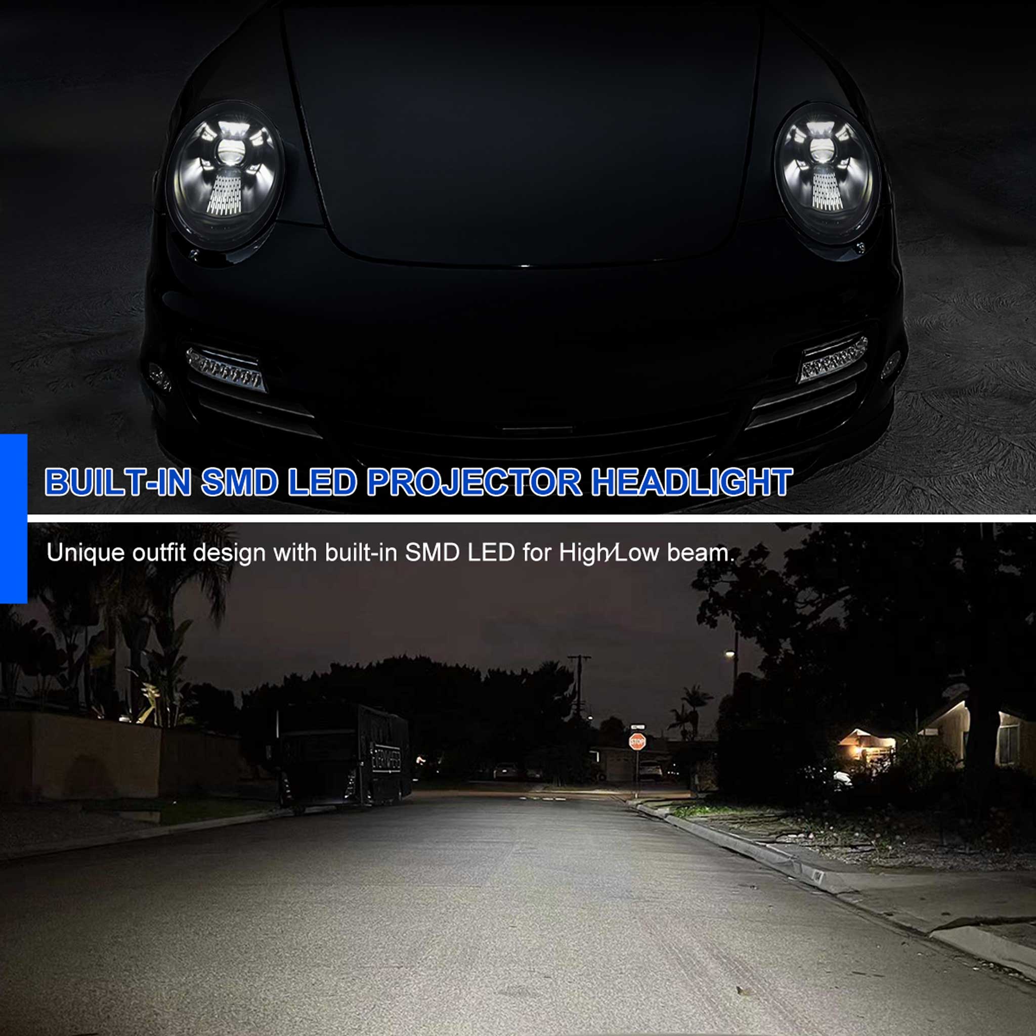 For Porsche 911 997.1 2005-2008 LED Projector DRL Headlights Matte Black Housing Glossy Black Accents Clear Lens