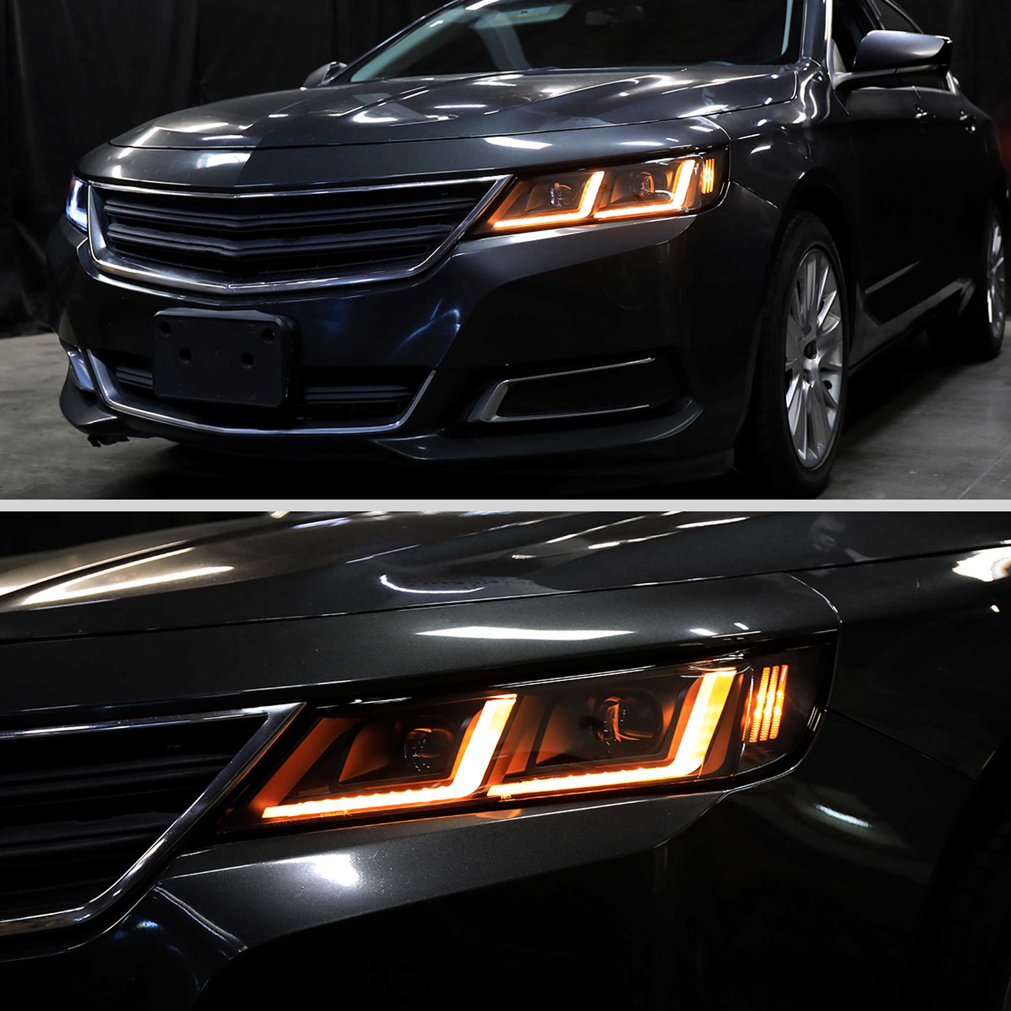 For Chevrolet Impala 2014-2020 LED DRL Sequential Projector Headlights Matte Black Housing Clear Lens