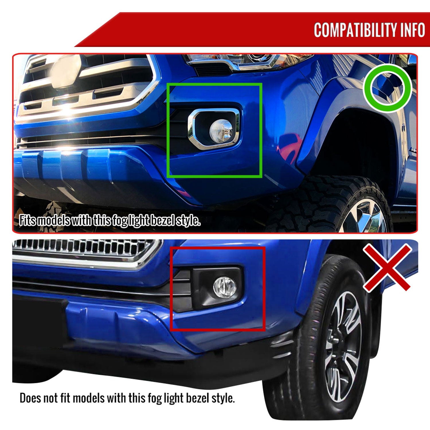 2016-2022 Toyota Tacoma H16 Chrome Cover Fog Lights Kit Chrome/Clear Lens