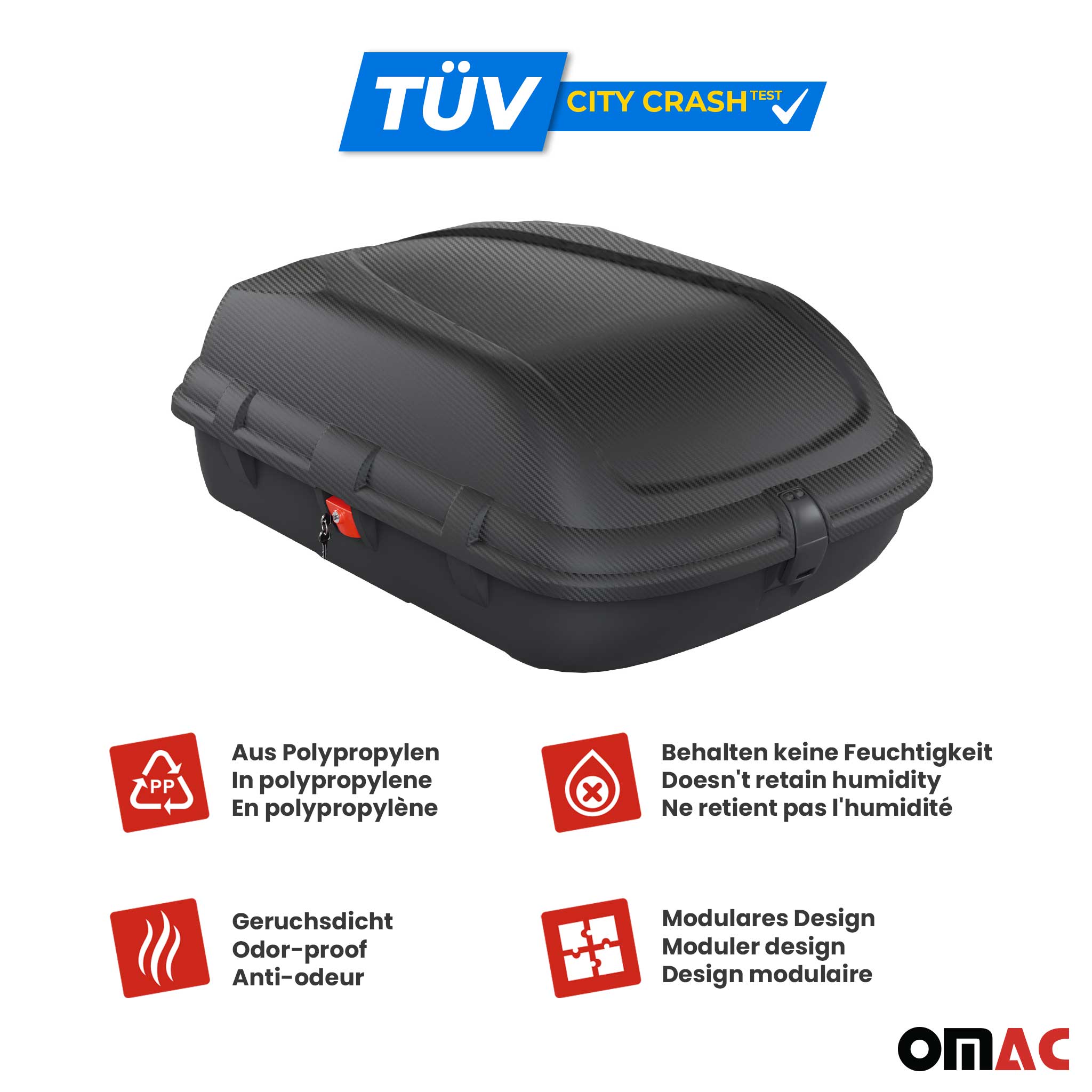 OMAC Car Rooftop Cargo Box Luggage Carrier 9.5 Cubic Feet Carbon Fiber Textured