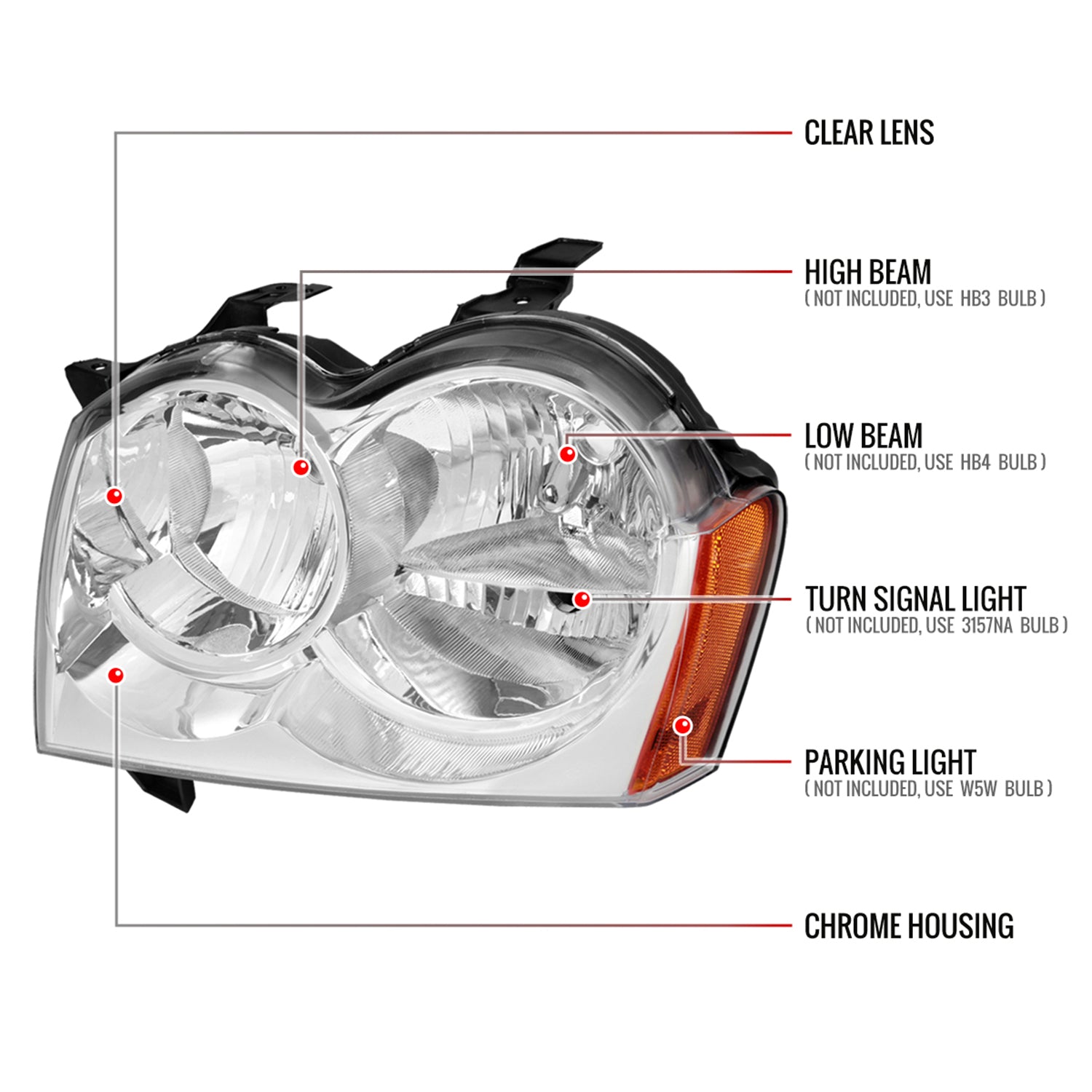 2005-2007 Jeep Grand Cherokee Factory Style Headlights Chrome/Clear Lens