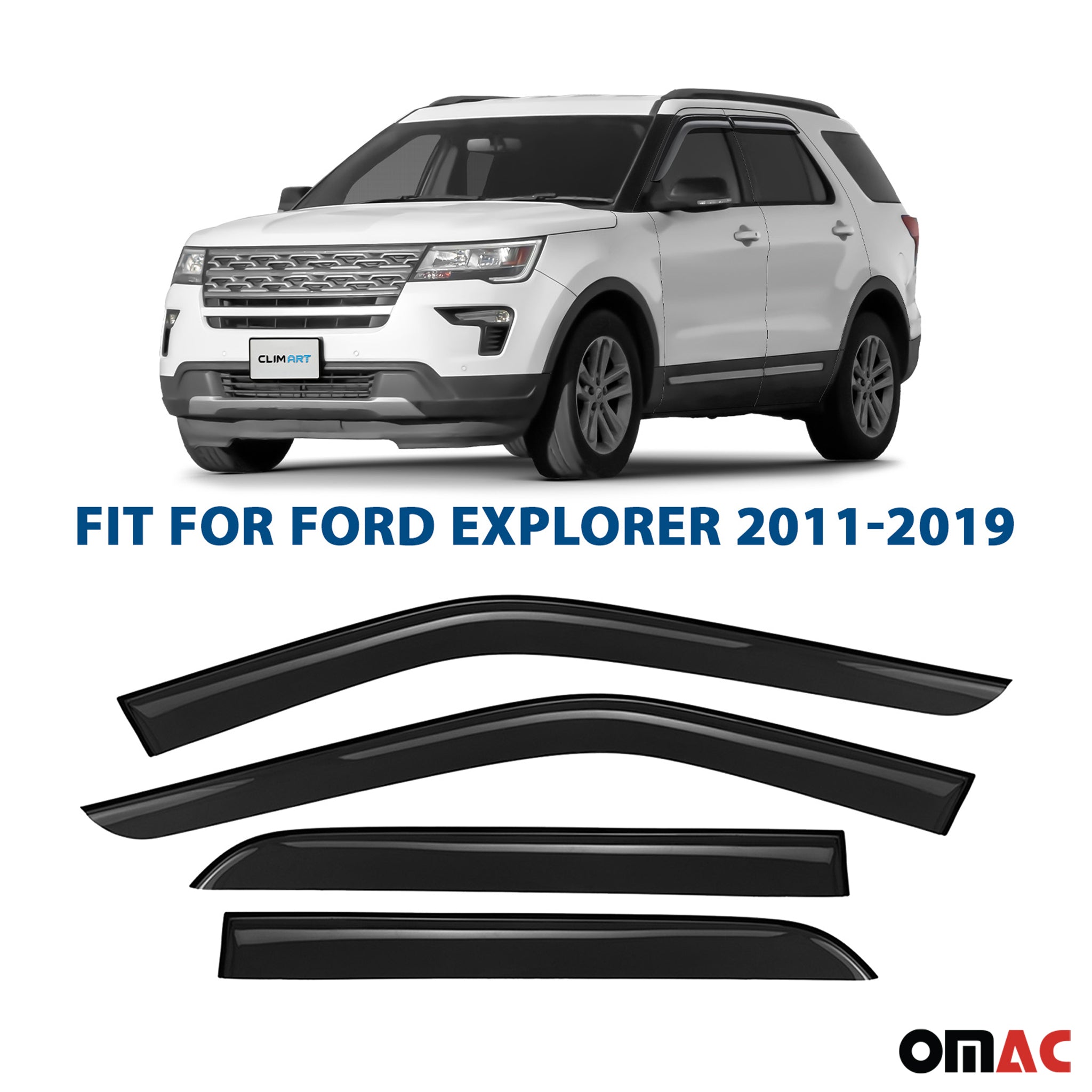 Clim Art Wind Deflectors for Ford Explorer 2011-2019 Shatterproof Smoke 4 Pcs