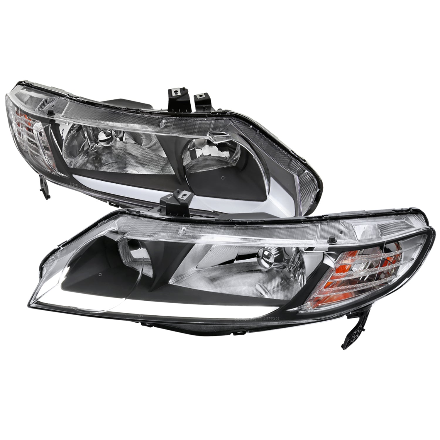 2006-2011 Honda Civic 4DR Sedan Factory Headlights LED Strip Matt Black/Clear