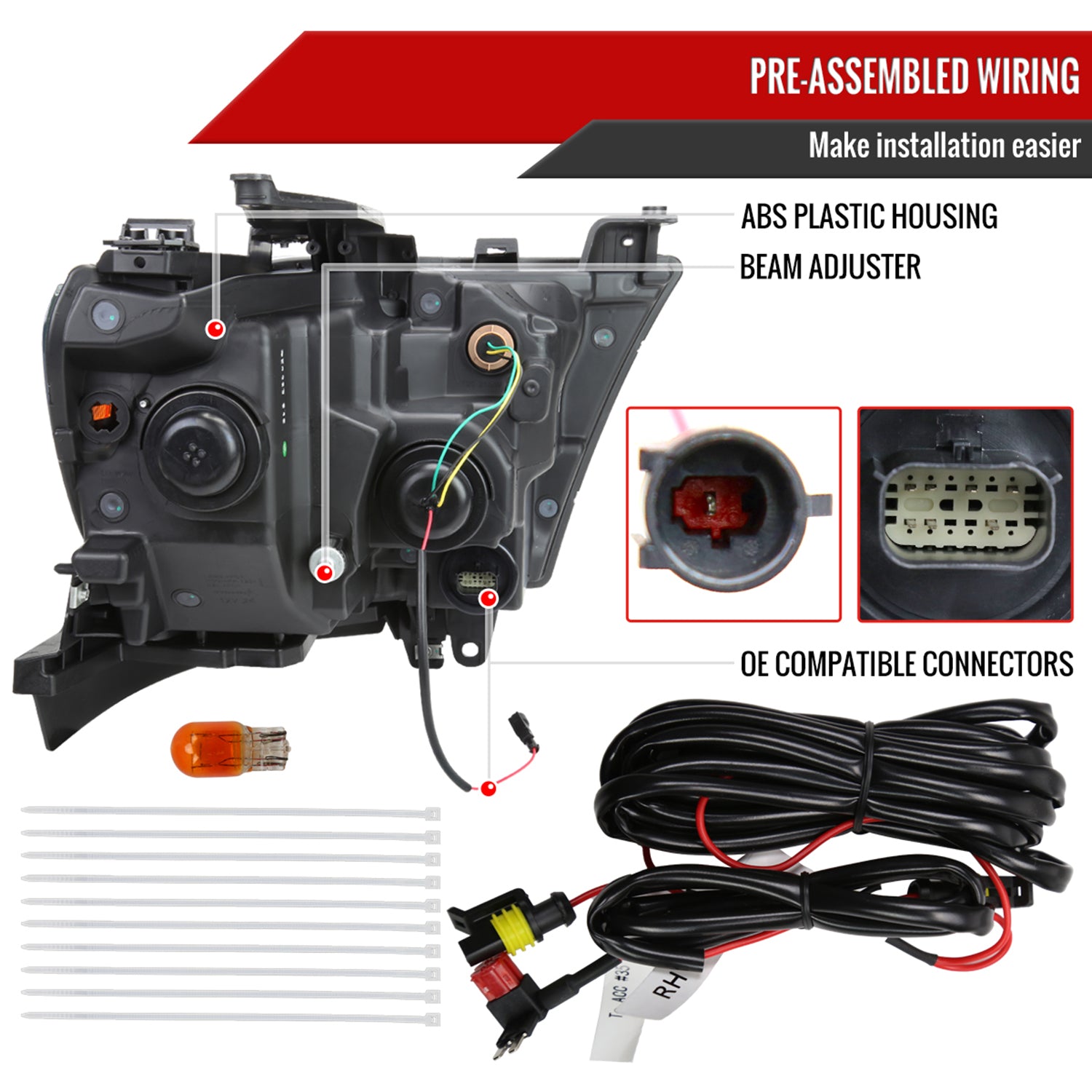 2019-2024 Dodge RAM 1500 Animated LED Bar Factory Headlights Matt Black/Smoke