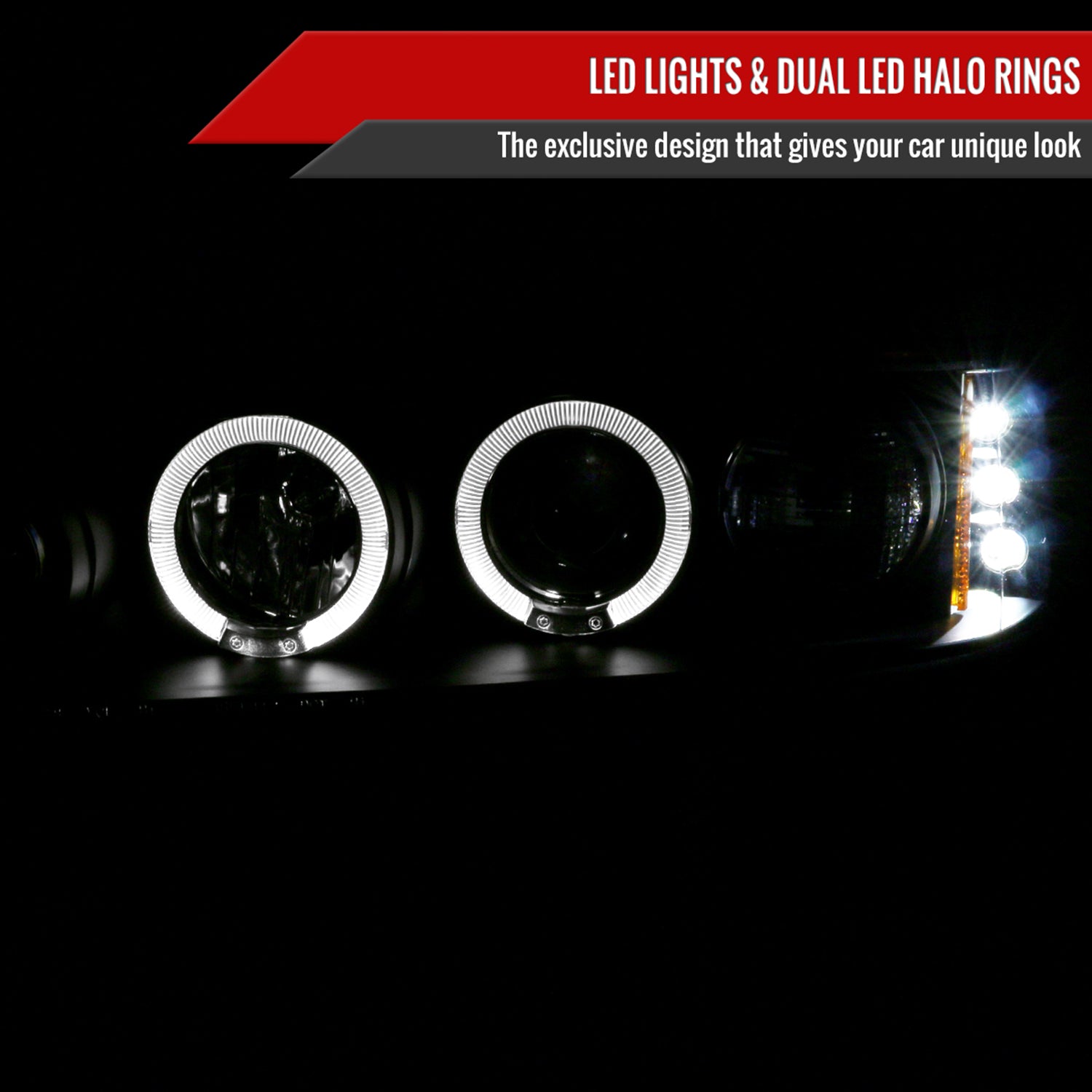 1994-1997 Honda Accord Dual Halo Projector Headlights Matte Black/Clear Lens