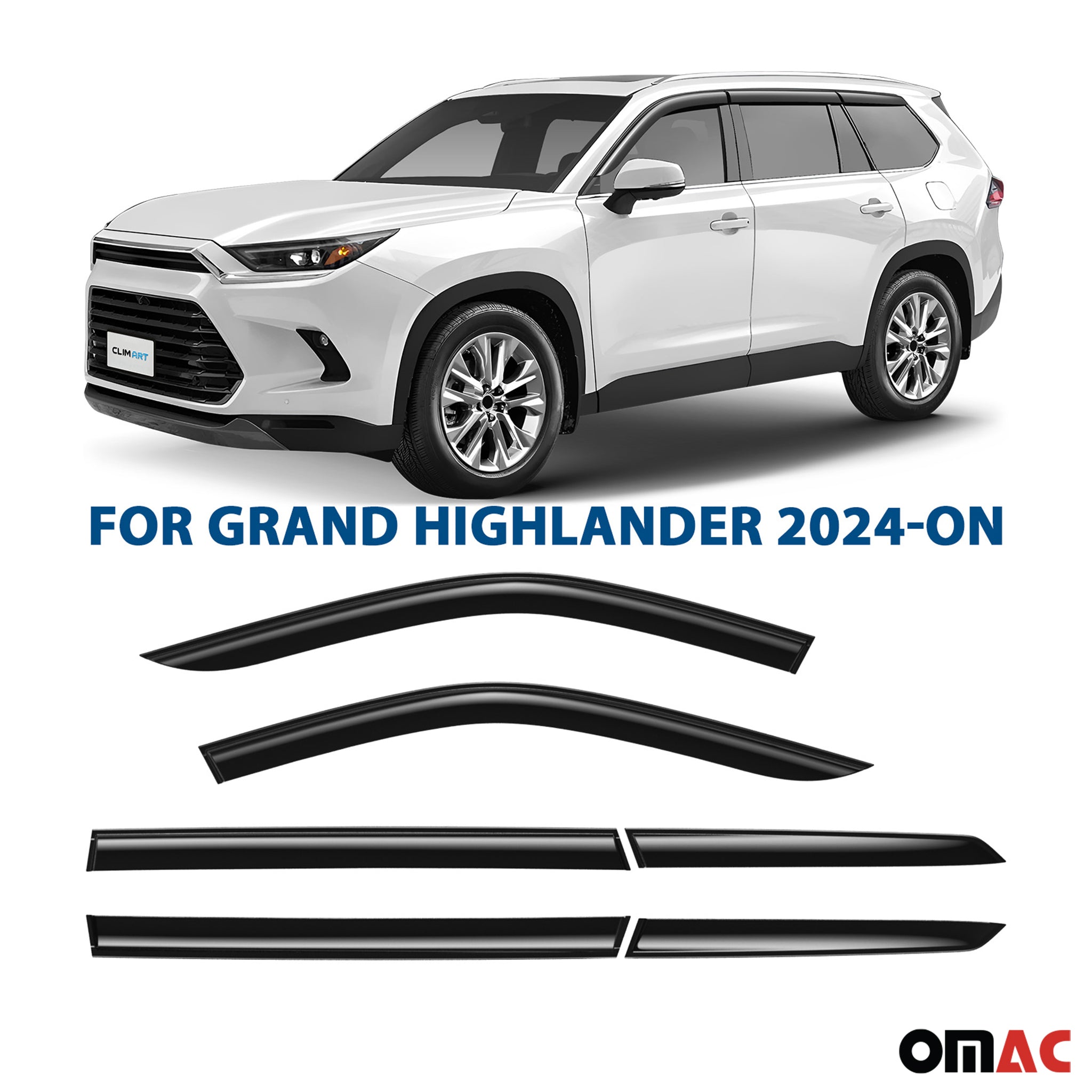 Clim Art Wind Deflectors for Toyota Grand Highlander 2024-2025 Smoke 6 Pcs