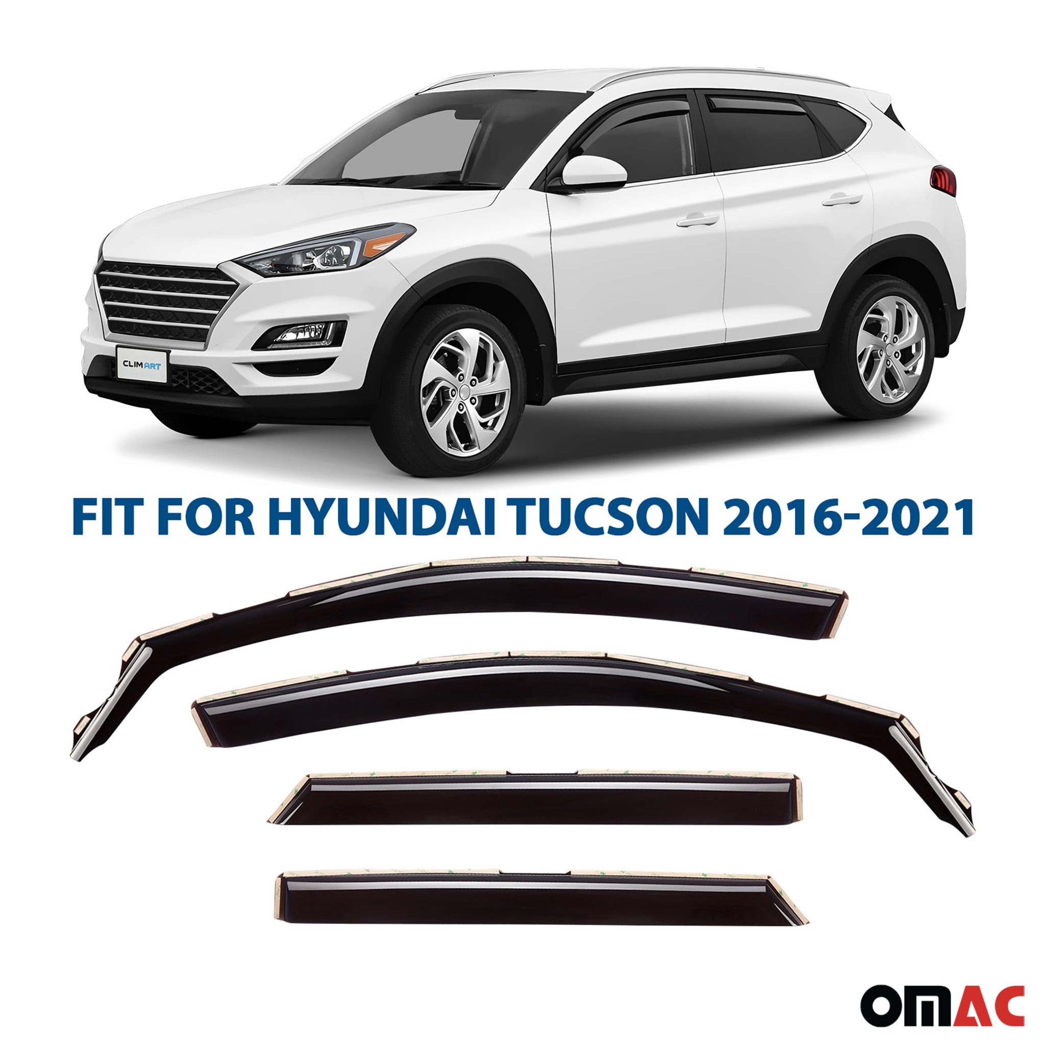 Clim Art Wind Deflectors for Hyundai Tucson 2016-2020 Shatterproof Dark Smoke 4x