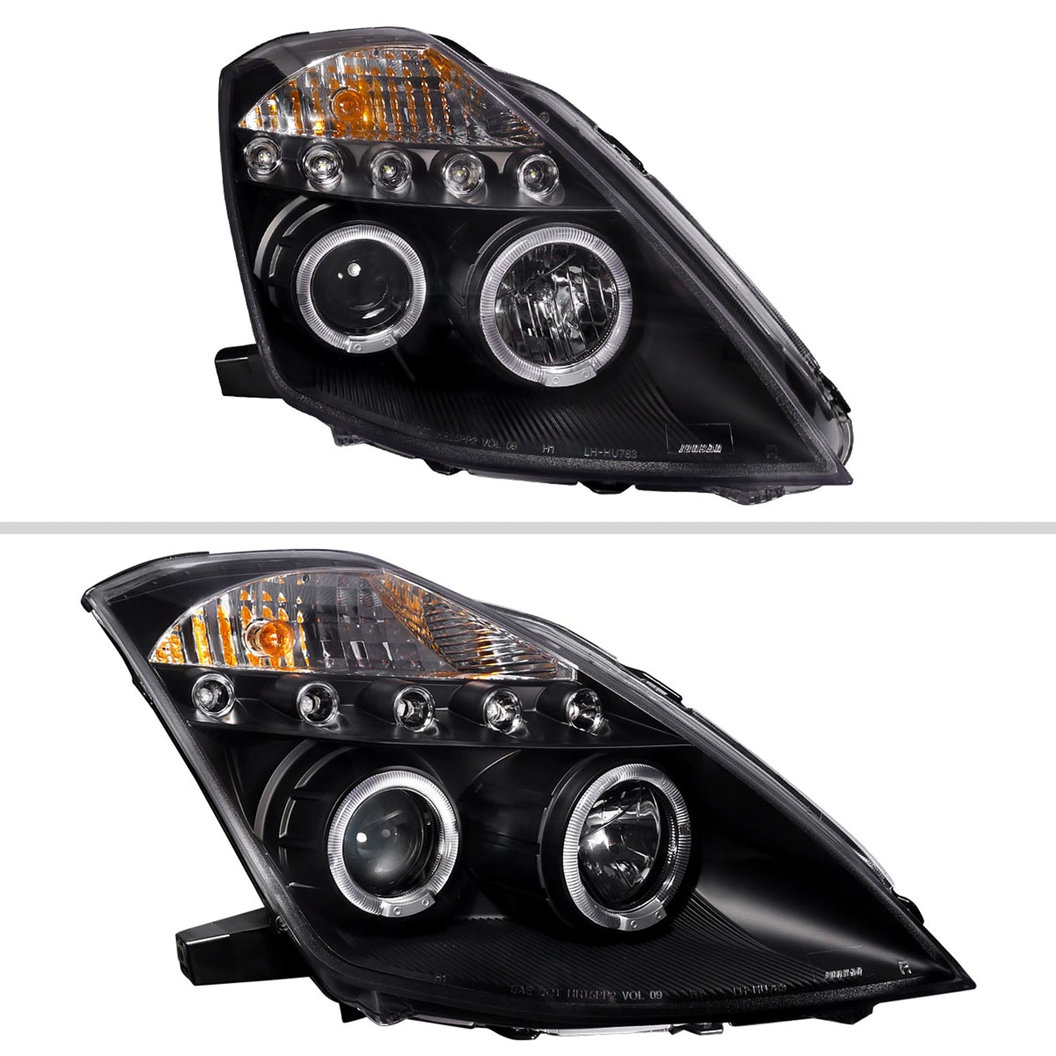 2003-2005 Nissan 350Z Dual Halo Projector Headlights Matte Black/Clear Lens
