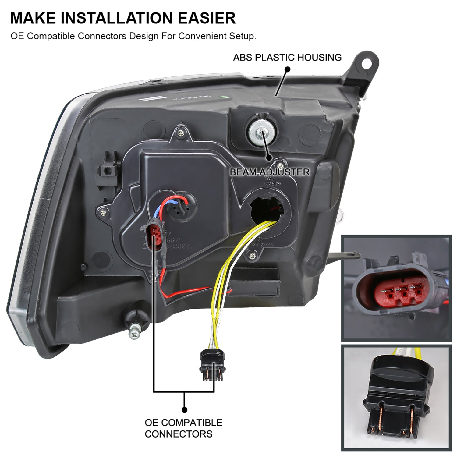 2009-2018 Dodge RAM 1500/ RAM 2500/3500 Headlights White Housing