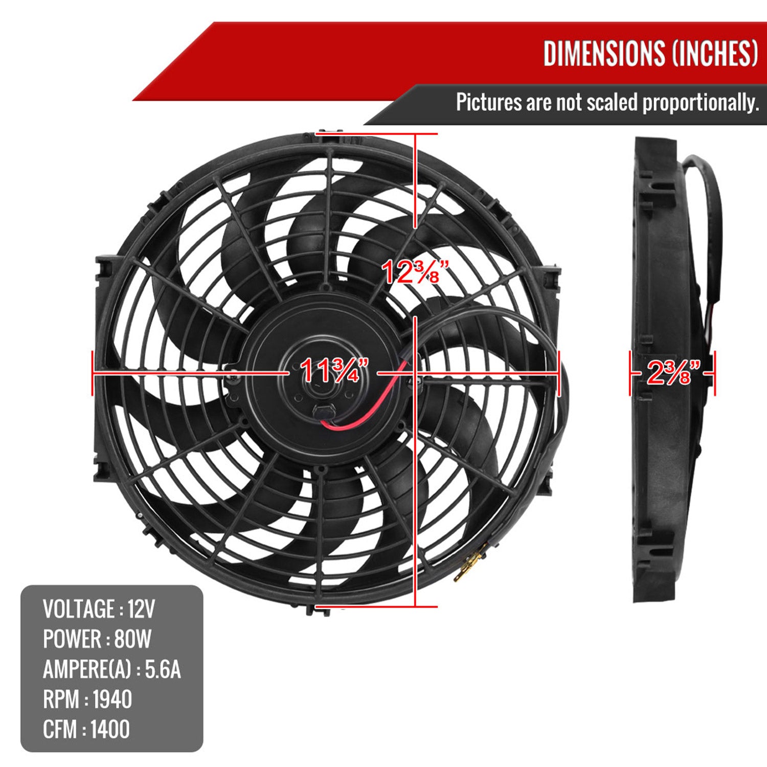 Universal 12 Inch 12V/80W Radiator Cooling Fan Kit