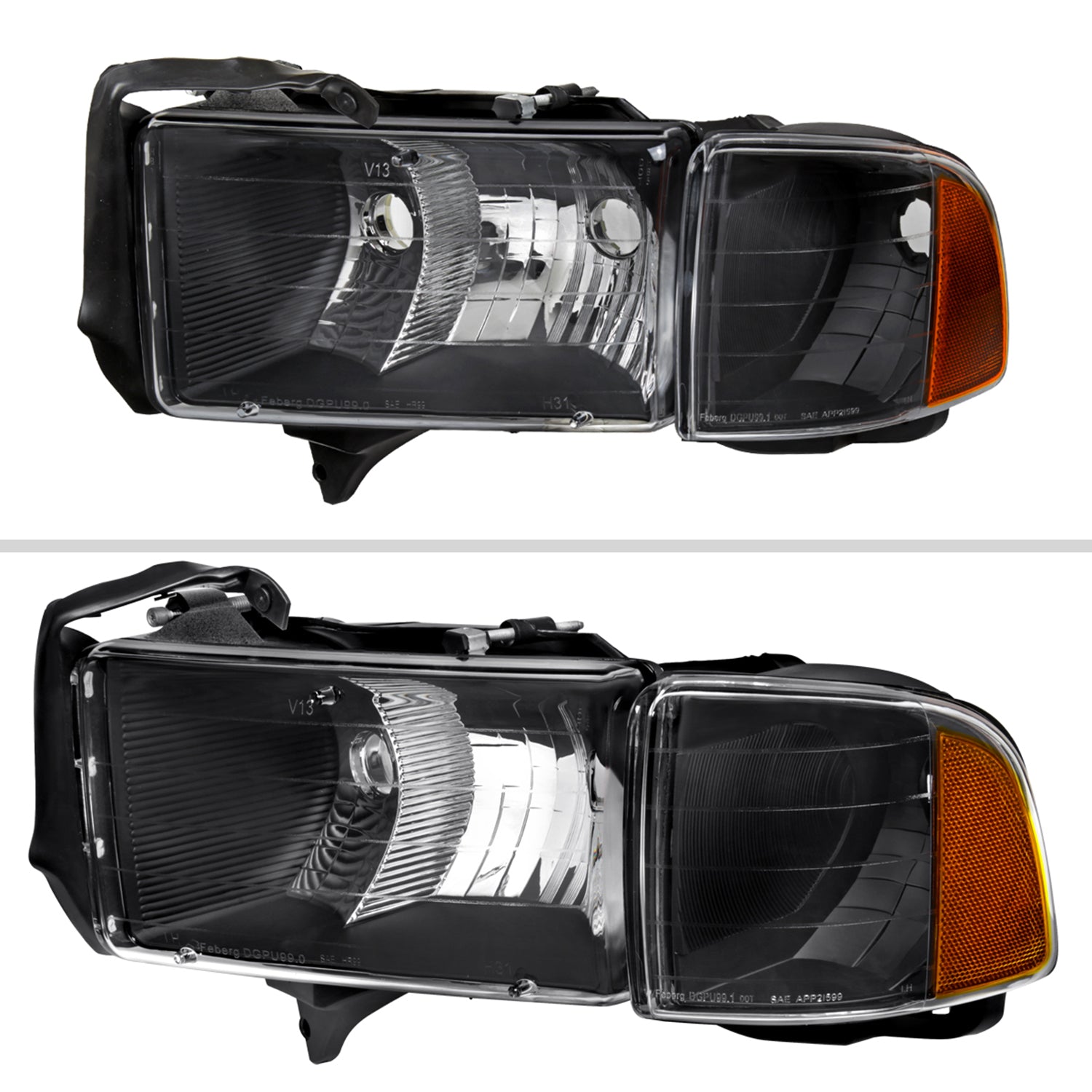1999-2001 Dodge RAM 1500 Sport Factory Headlights & Corner Lights Black/Clear