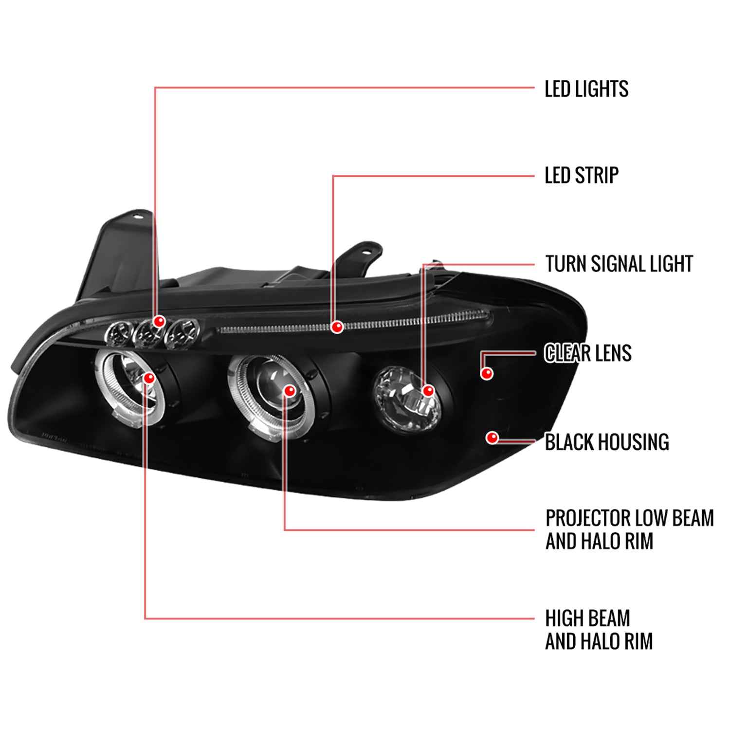 2000-2001 Nissan Maxima Dual Halo Projector Headlights Matte Black/Clear Lens