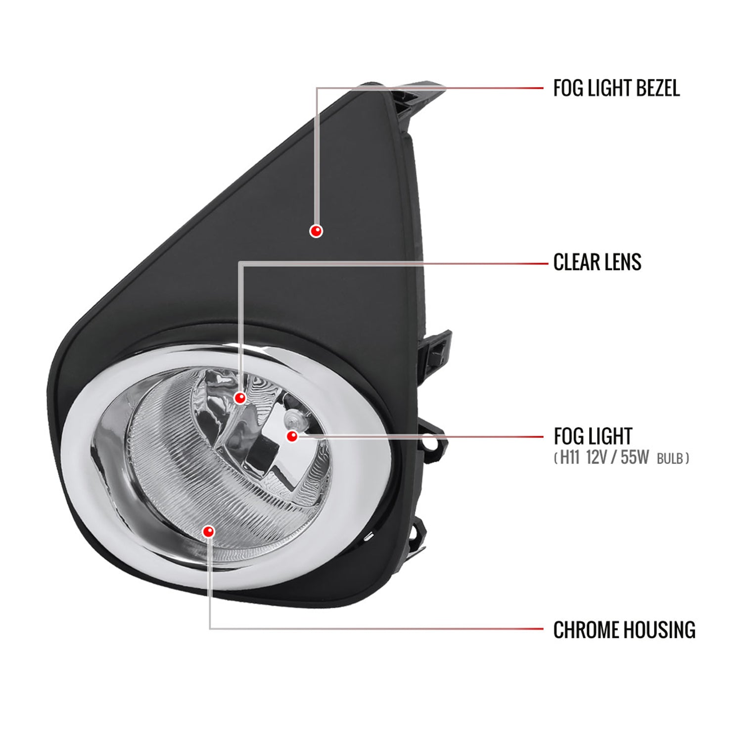 2015-2017 Toyota Yaris 2/4DR H11 Fog Lights Kit Switch & Wiring Harness Chrome