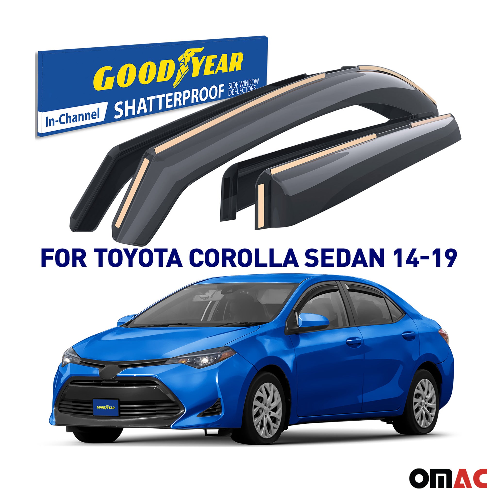 Goodyear Wind Deflectors for Toyota Corolla 2014-2019 Sedan In-channel Smoke 4x