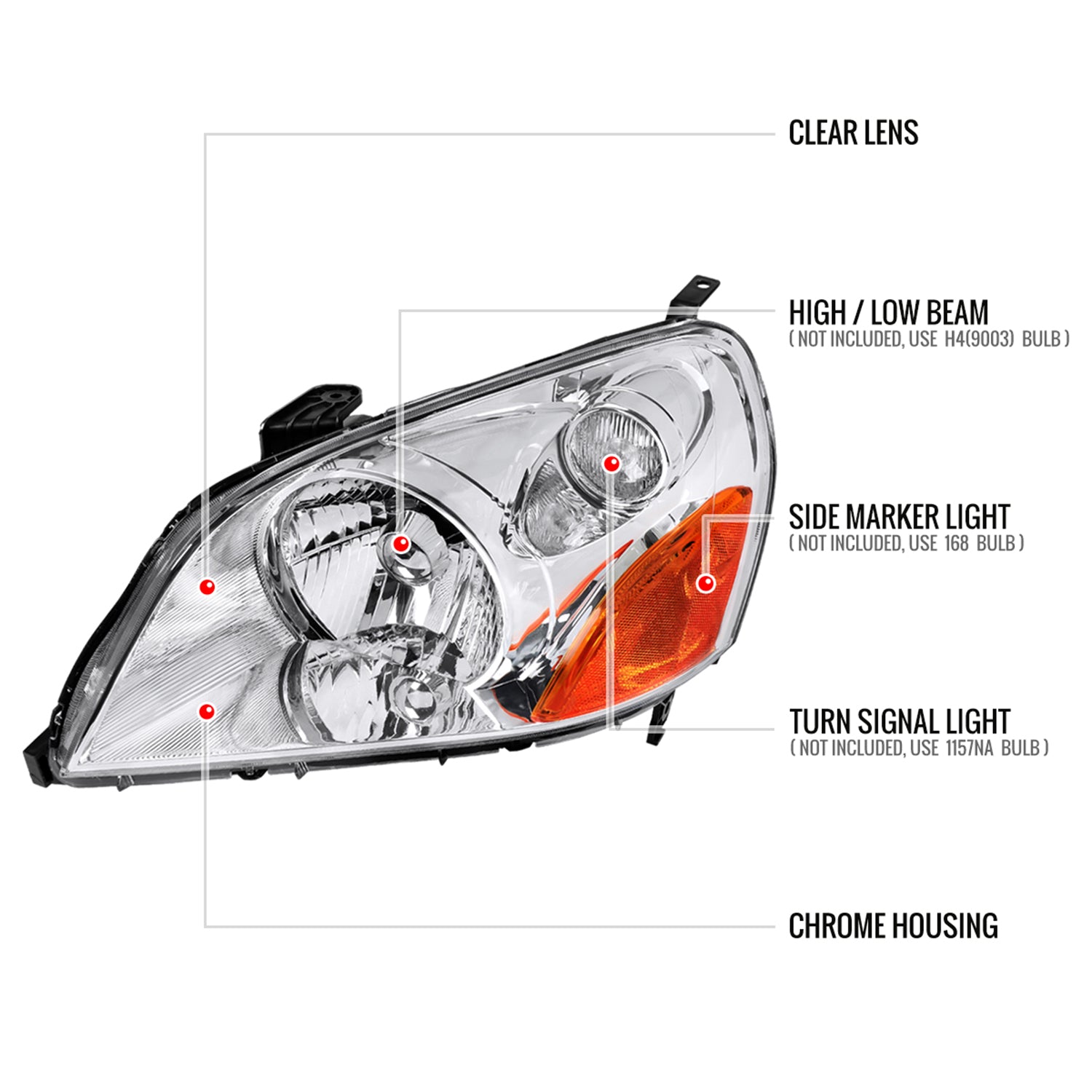 2003-2005 Honda Pilot Factory Style Headlight Chrome Housing/Clear Lens