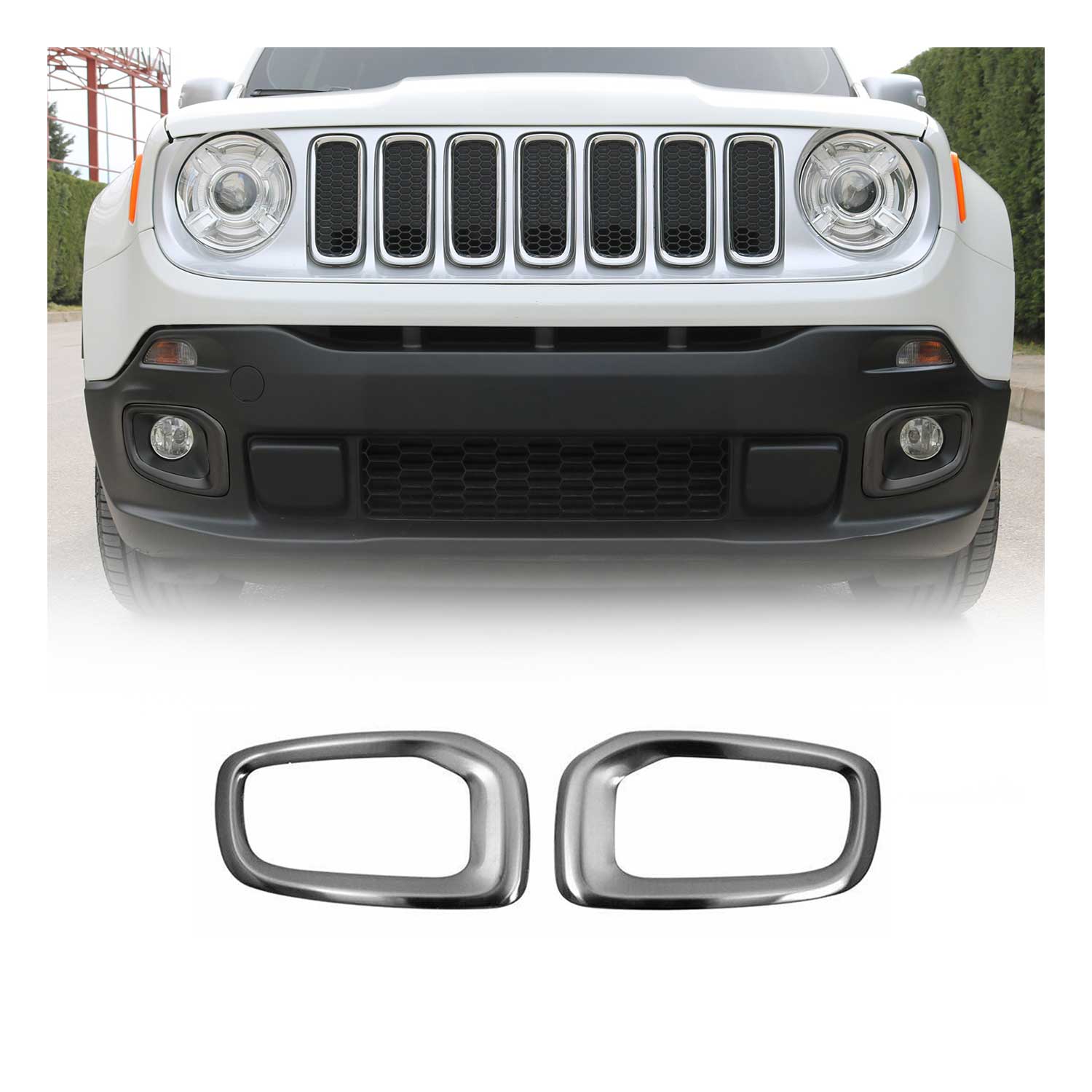 2015-2018 Jeep Renegade Fog Light Lamp Bezel Cover Brushed Steel Dark 2Pcs