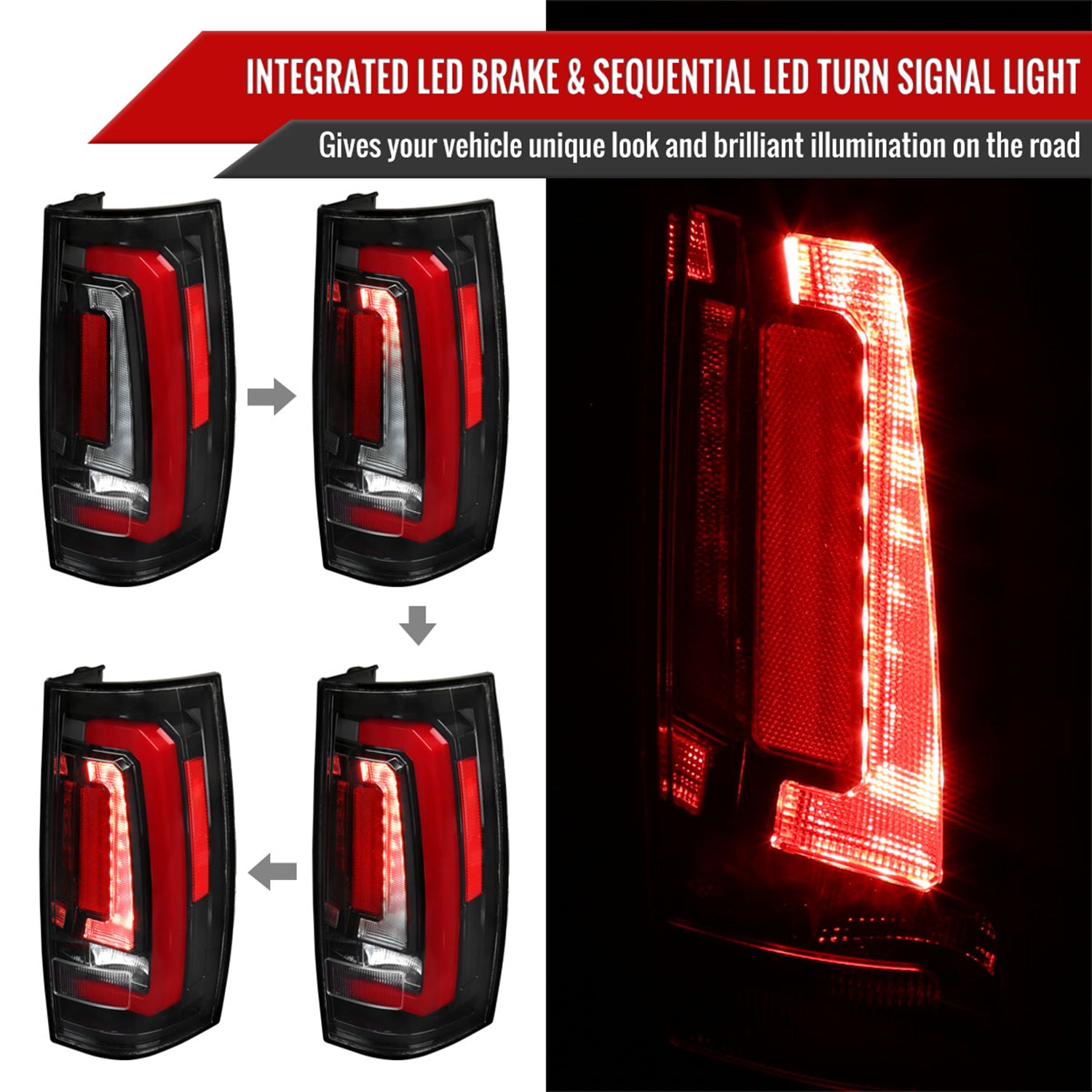 2007-2014 Chevy Tahoe/Suburban/Yukon/Denali LED Signal Tail Lights Jet Black