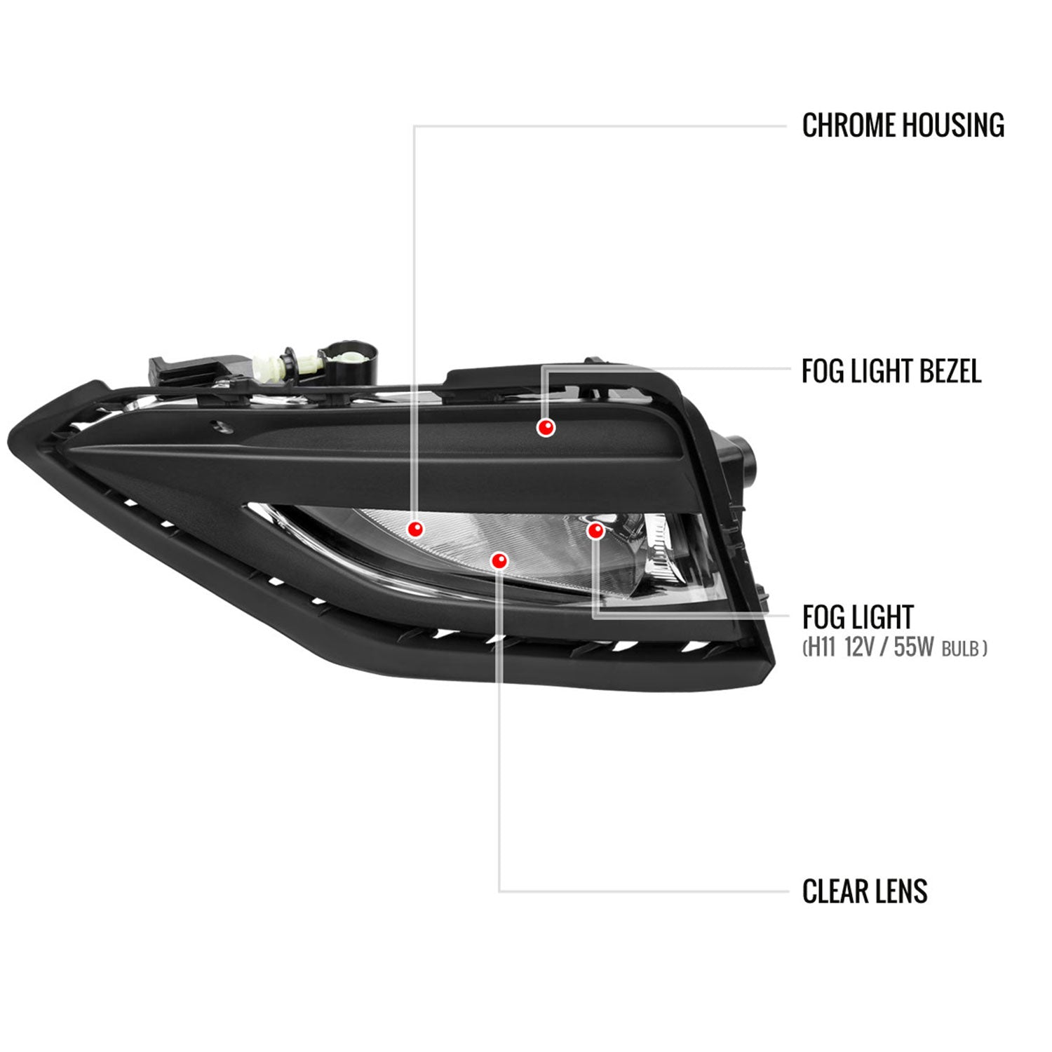 2019-2021 VW Jetta H11 Fog Lights Kit Chrome Housing/Clear Lens