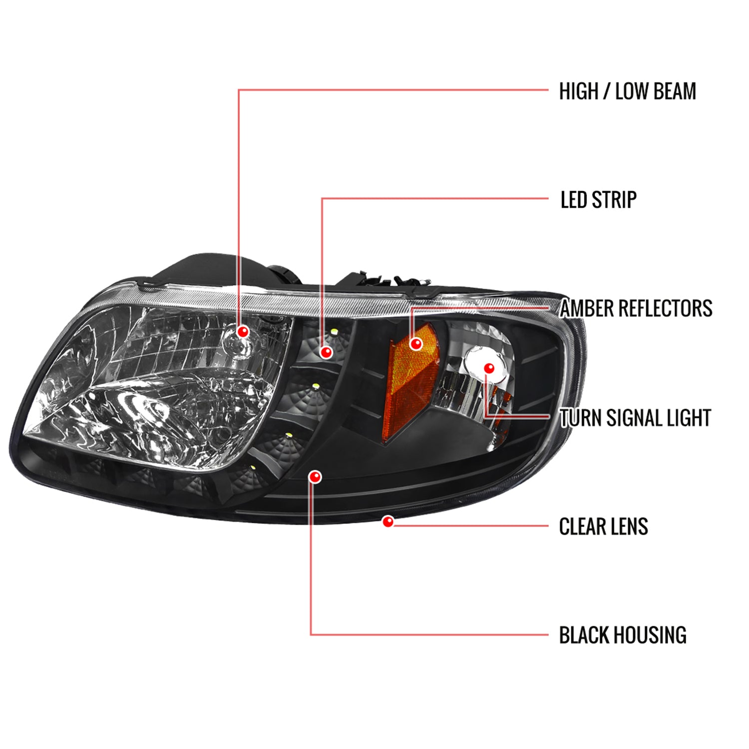 1997-2004 Ford F-150/Expedition Factory Crystal Headlights SMD LED Light Black